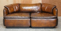 Restored Alberto Rosselli 1970's Cigar Brown Leather Saporiti Confidential Sofa