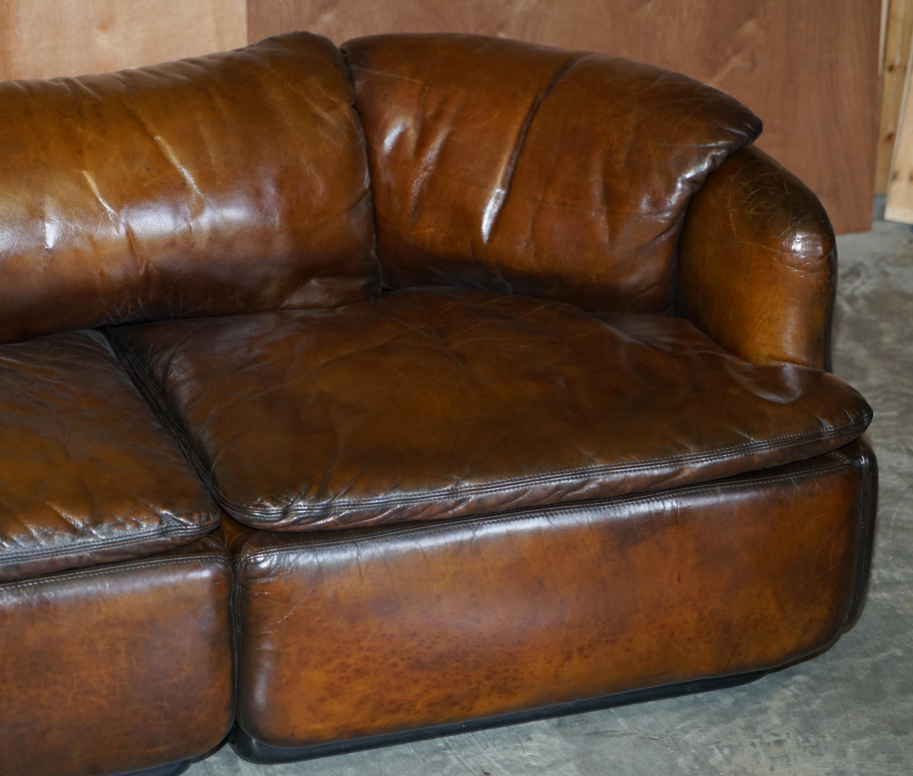 Mid-Century Modern Restored Alberto Rosselli 1970's Cigar Brown Leather Saporiti Confidential Sofa