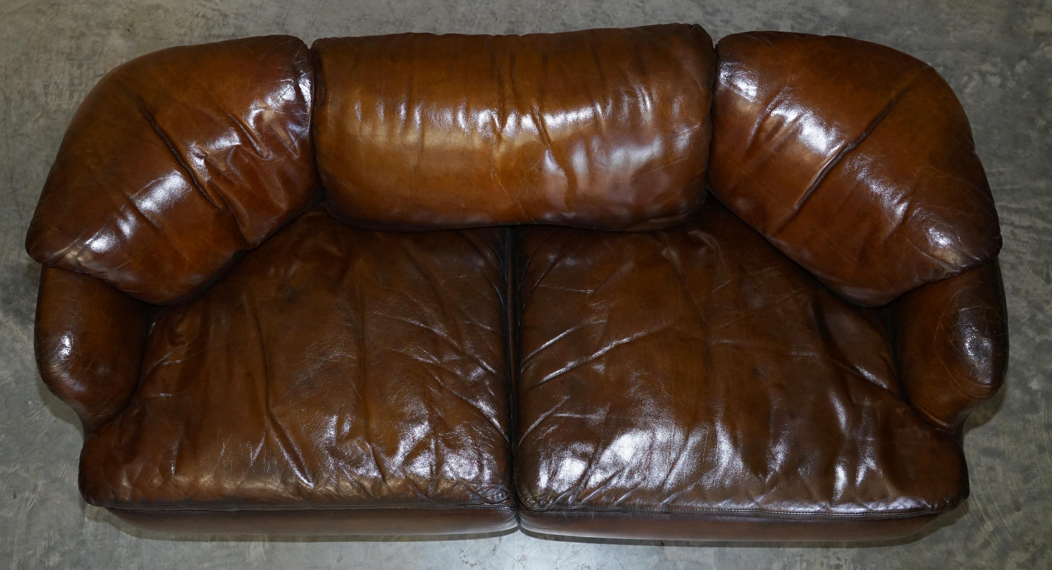 Italian Restored Alberto Rosselli 1970's Cigar Brown Leather Saporiti Confidential Sofa