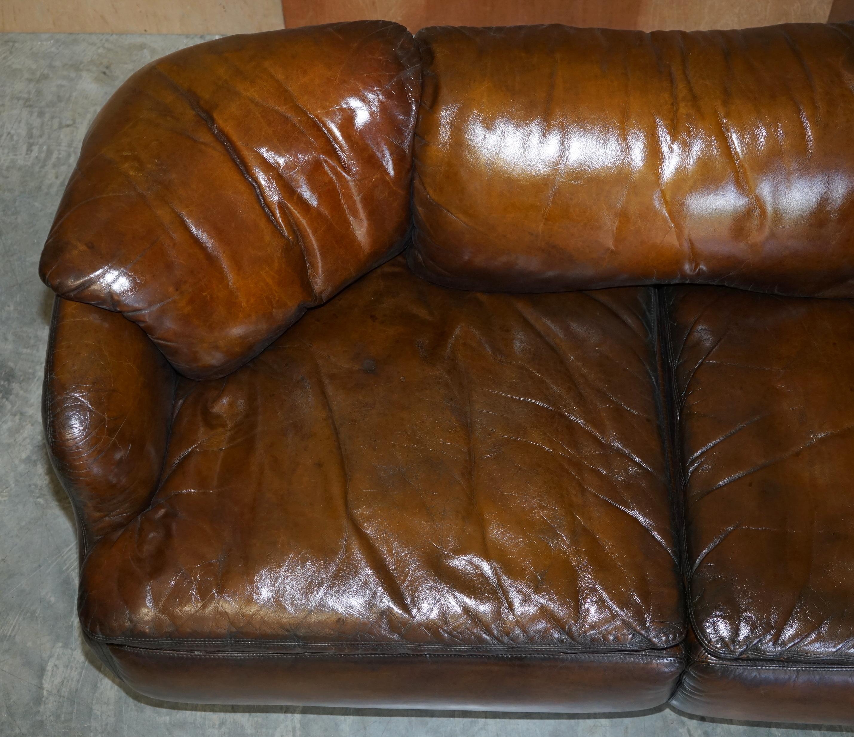 Hand-Crafted Restored Alberto Rosselli 1970's Cigar Brown Leather Saporiti Confidential Sofa