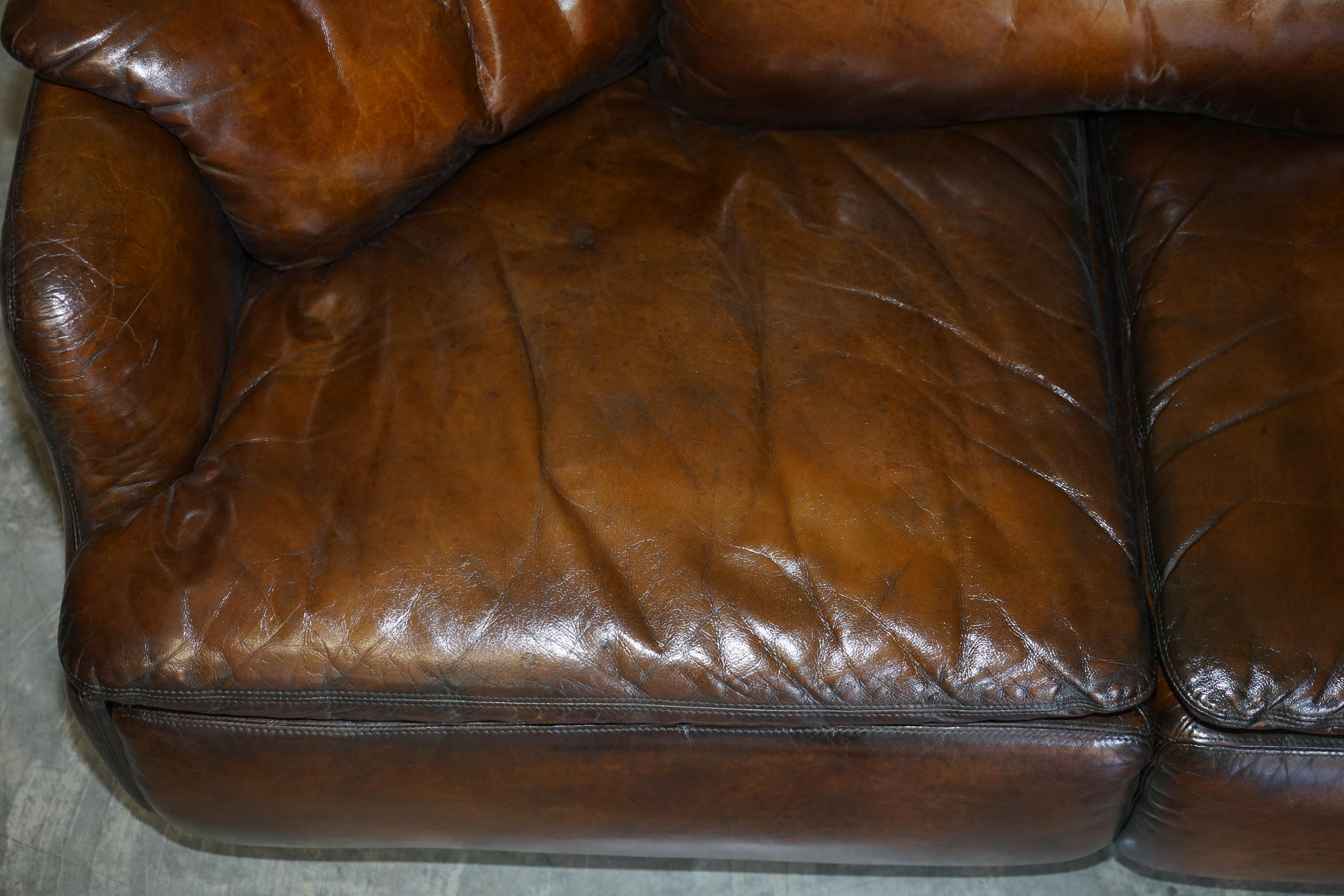 Late 20th Century Restored Alberto Rosselli 1970's Cigar Brown Leather Saporiti Confidential Sofa