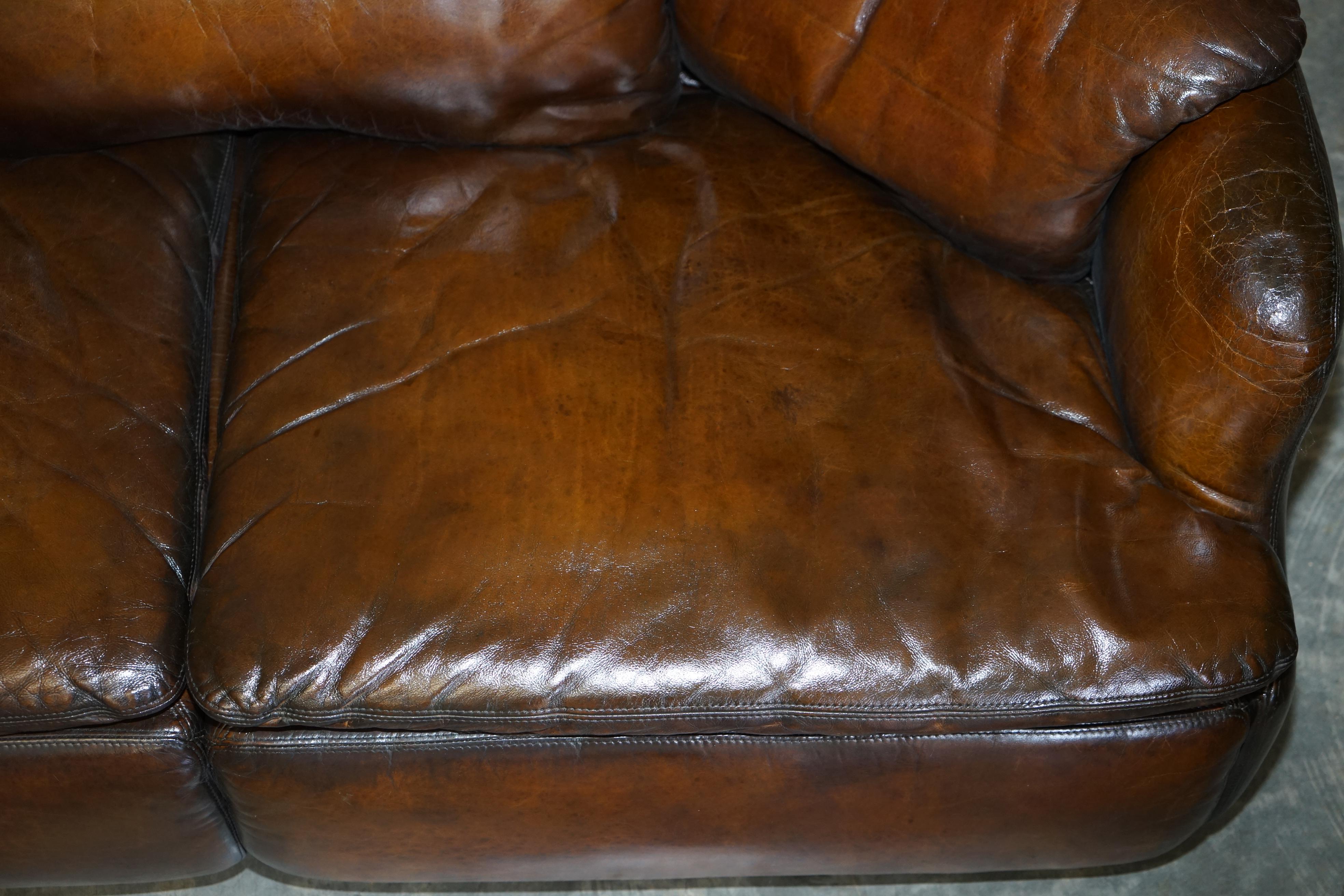 Restored Alberto Rosselli 1970's Cigar Brown Leather Saporiti Confidential Sofa 1