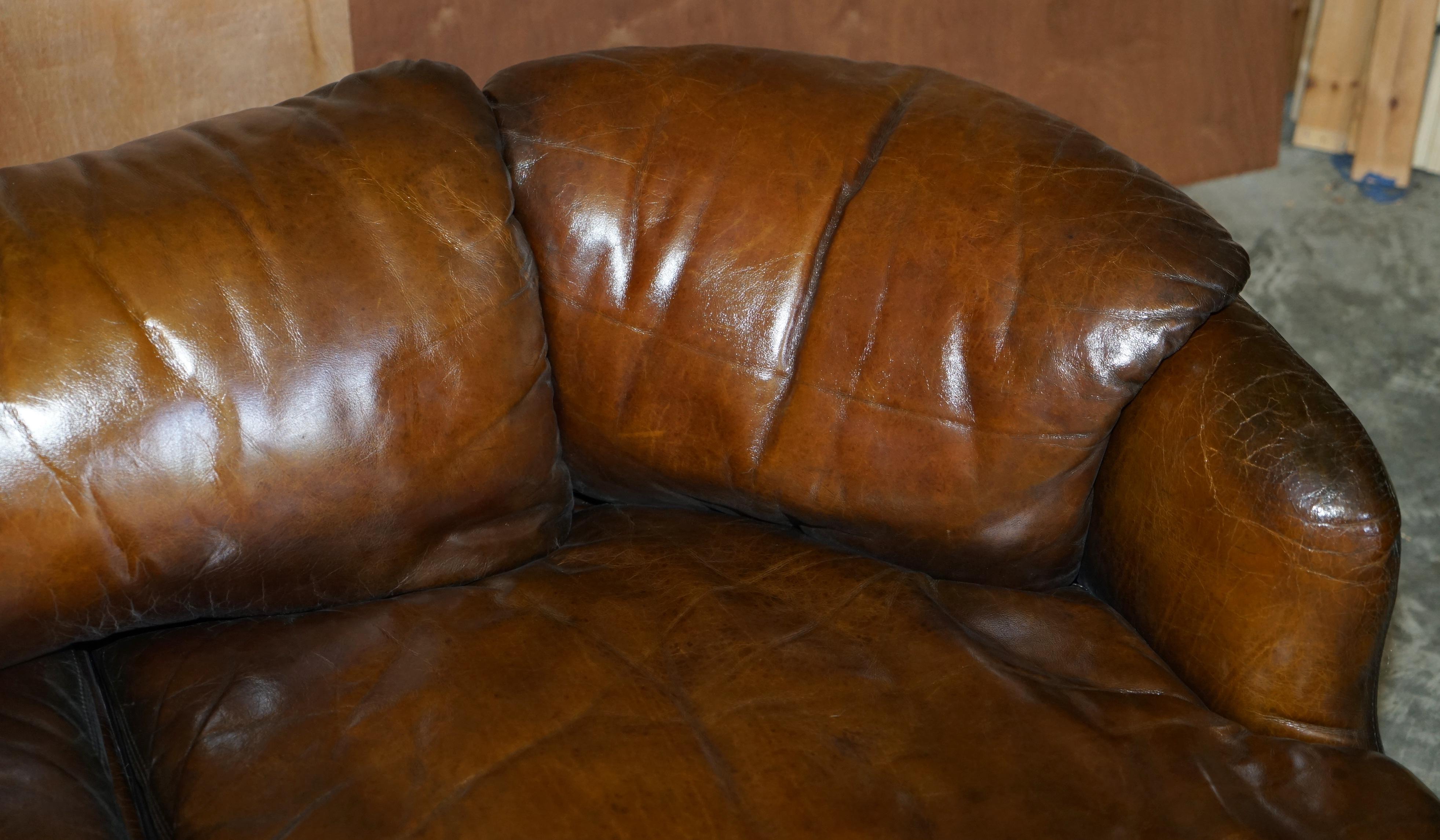 Restored Alberto Rosselli 1970's Cigar Brown Leather Saporiti Confidential Sofa 2