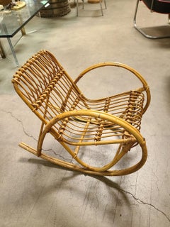 Restored Albini Style Child's Stick Reed Reed Rattan Rocking Chair