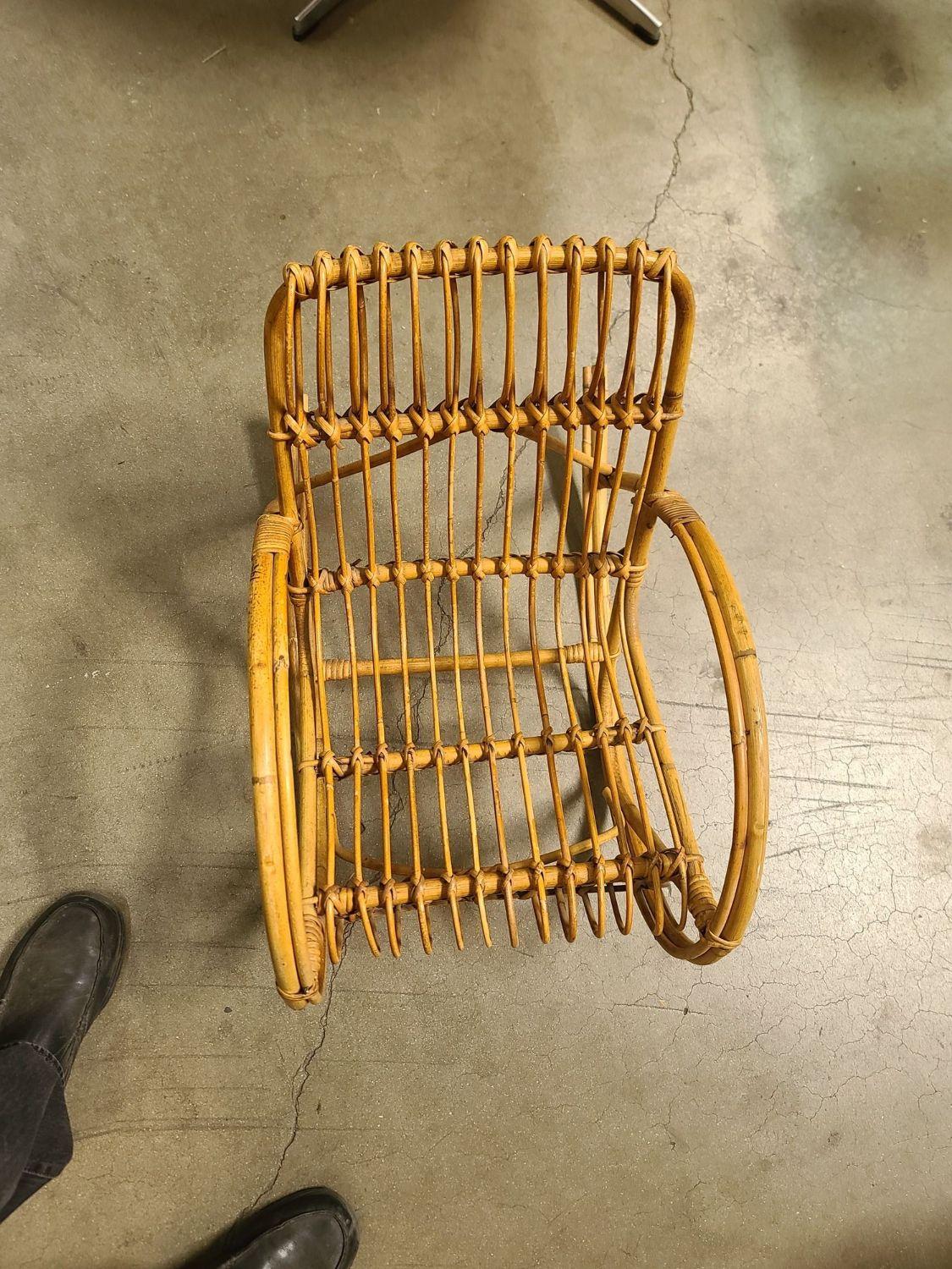 Restored Albini Style Child's Stick Reed Reed Rattan Rocking Chair For Sale 2