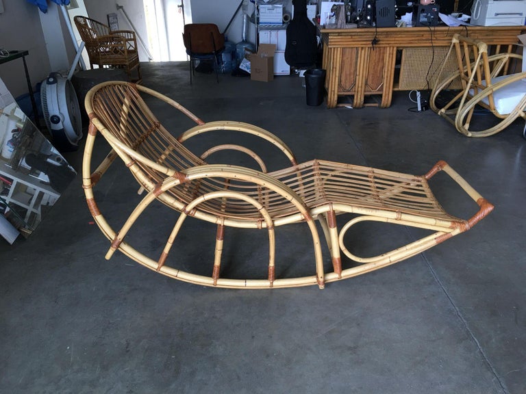 Restored Albini Style Stick Pencil Rattan Rocking Lounge Chair For Sale