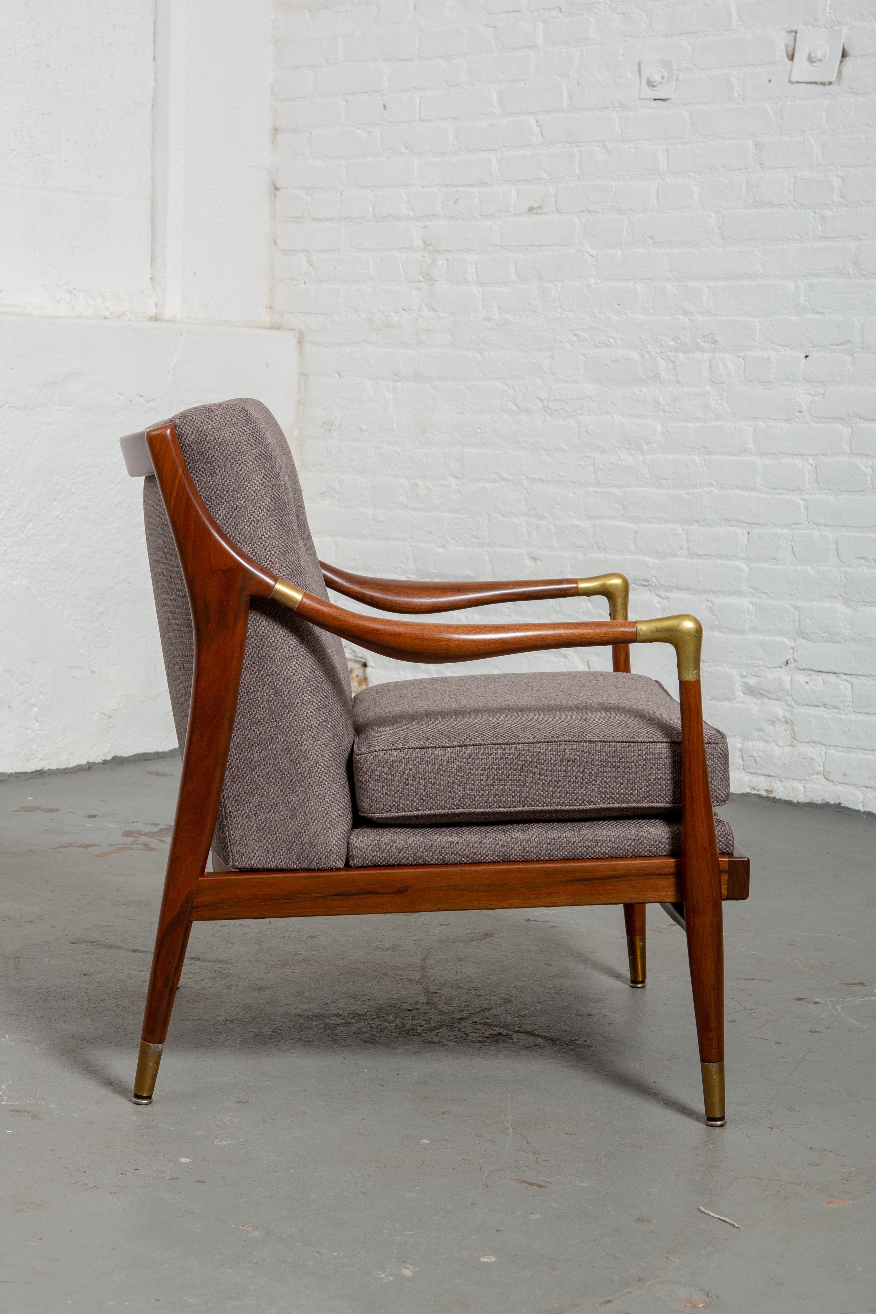 Mid-Century Modern Restored American Midcentury Armchair with Brass Accents