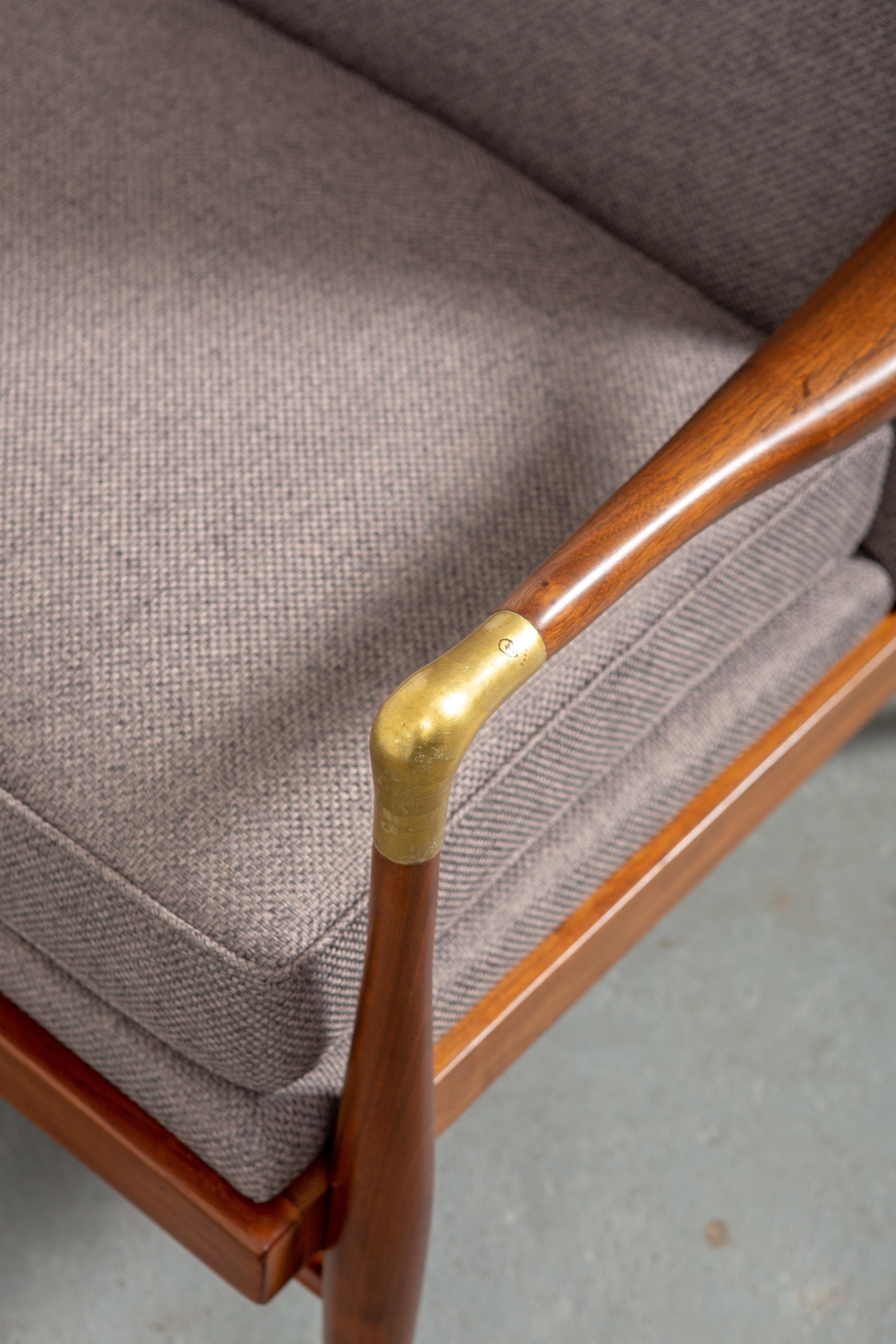Restored American Midcentury Armchair with Brass Accents 2