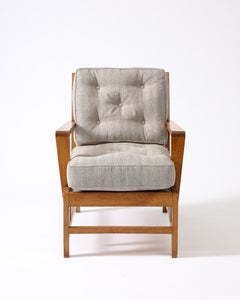 Restored and Newly Upholstered Oak Armchair by Rene Gabriel, France, c. 1940