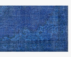 Restored and Revived 1970s Blue Overdyed Handmade Vintage Rug