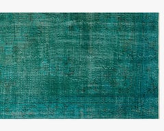 Restored and Revived 1970s Emerald Overdyed Handmade Vintage Rug