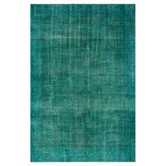 Restored and Revived 1970s Emerald Overdyed Handmade Vintage Rug
