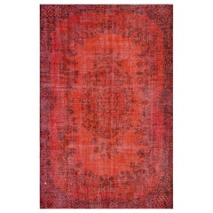 Restored and Revived 1970s Red Overdyed Handmade Vintage Rug