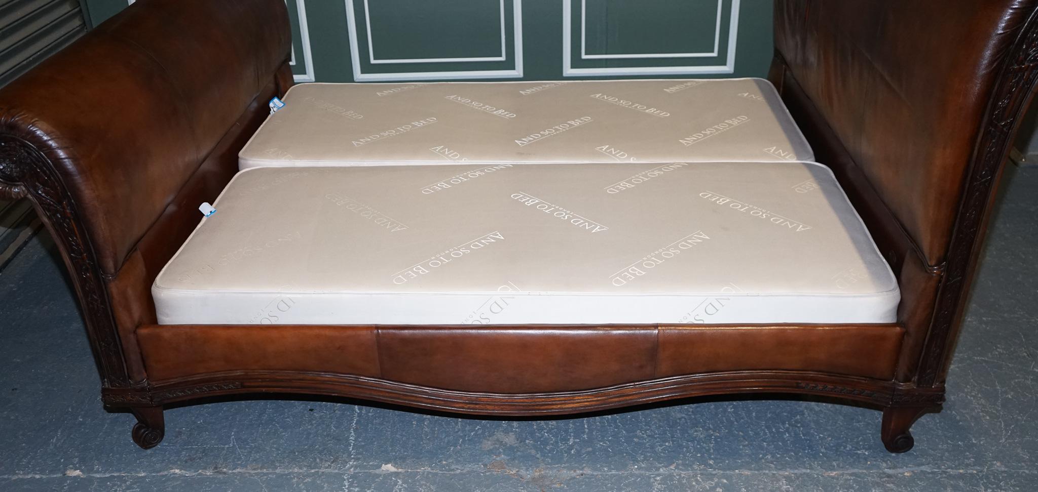 Restored and So to Bed Hand Dyed Whiskey Brown Leather Super King Size Bed 4