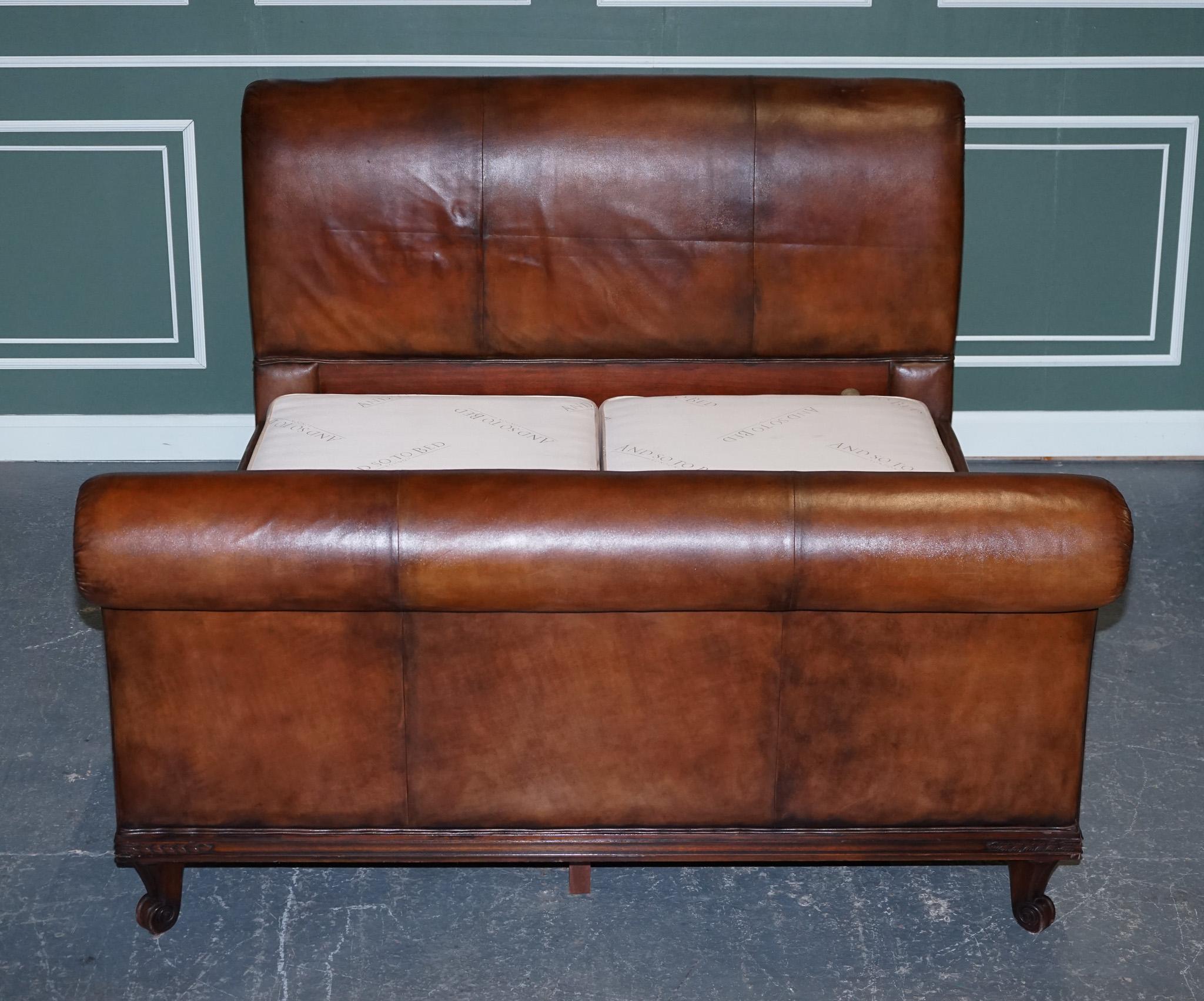 We are delighted to offer for sale this and so to bed hand dyed leather bed with Vi-Sprung divan bases.

There are only a few of these beds hand dyed in the world, and it has been fully restored by our leather polishers, who manage all our luxury