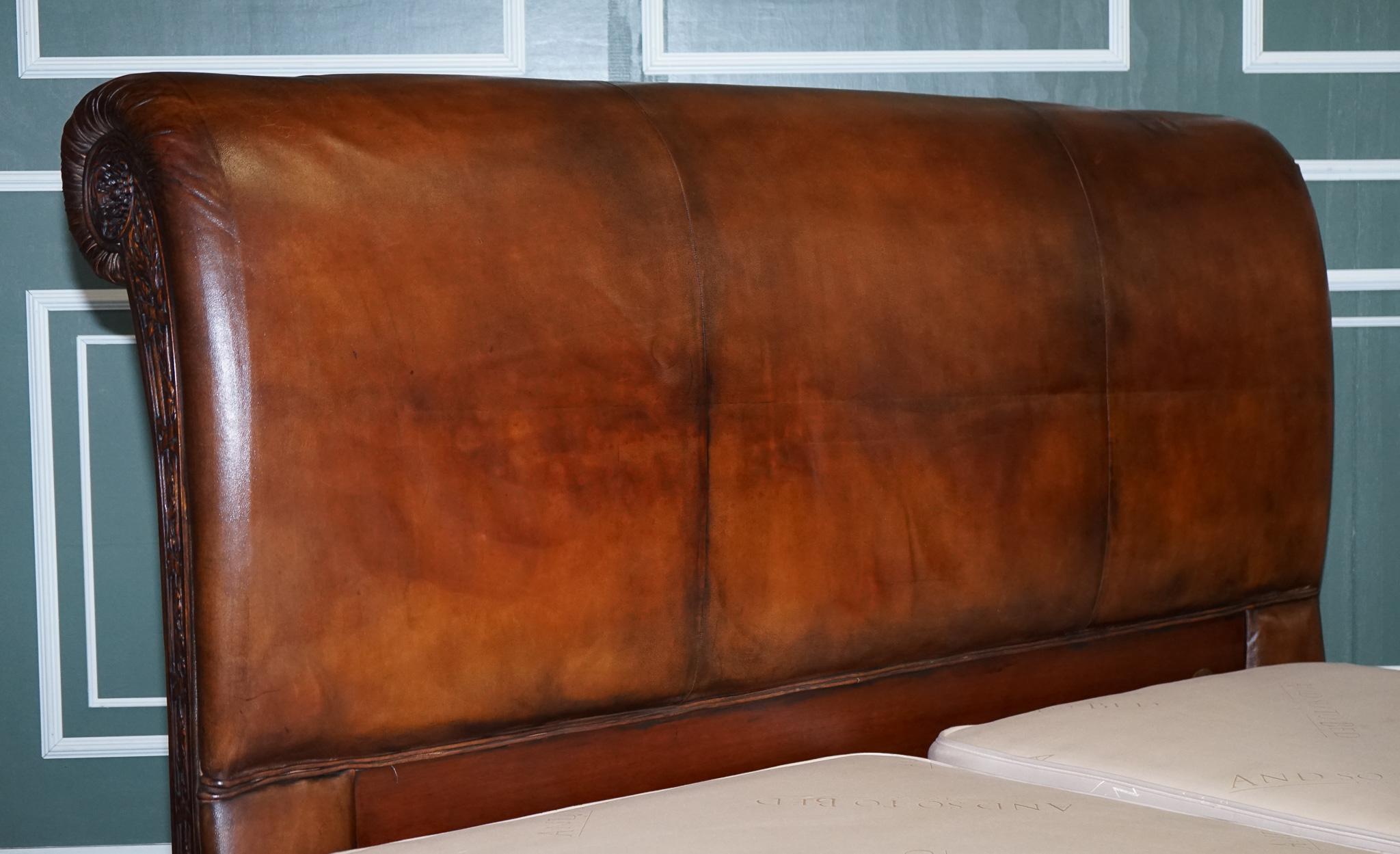 British Restored and So to Bed Hand Dyed Whiskey Brown Leather Super King Size Bed
