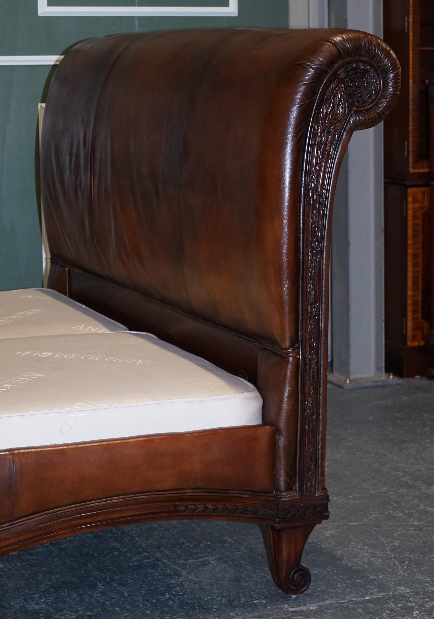 Restored and So to Bed Hand Dyed Whiskey Brown Leather Super King Size Bed 1