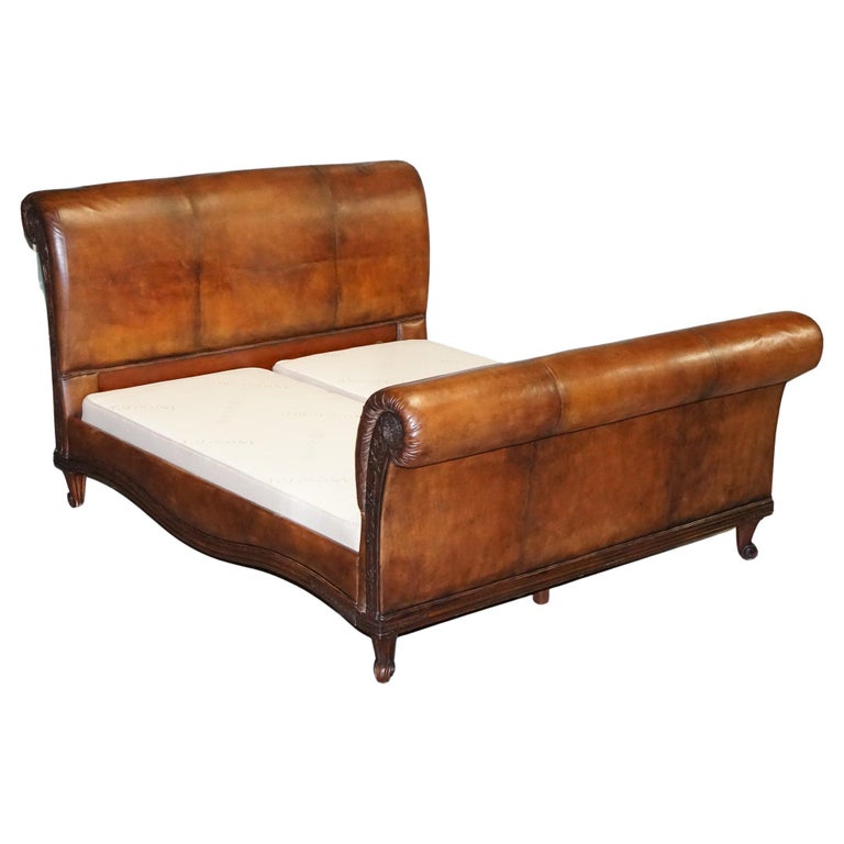 RESTORED AND SO TO BED HAND DYED WHiSKEY BROWN LEATHER SUPER KING SIZE