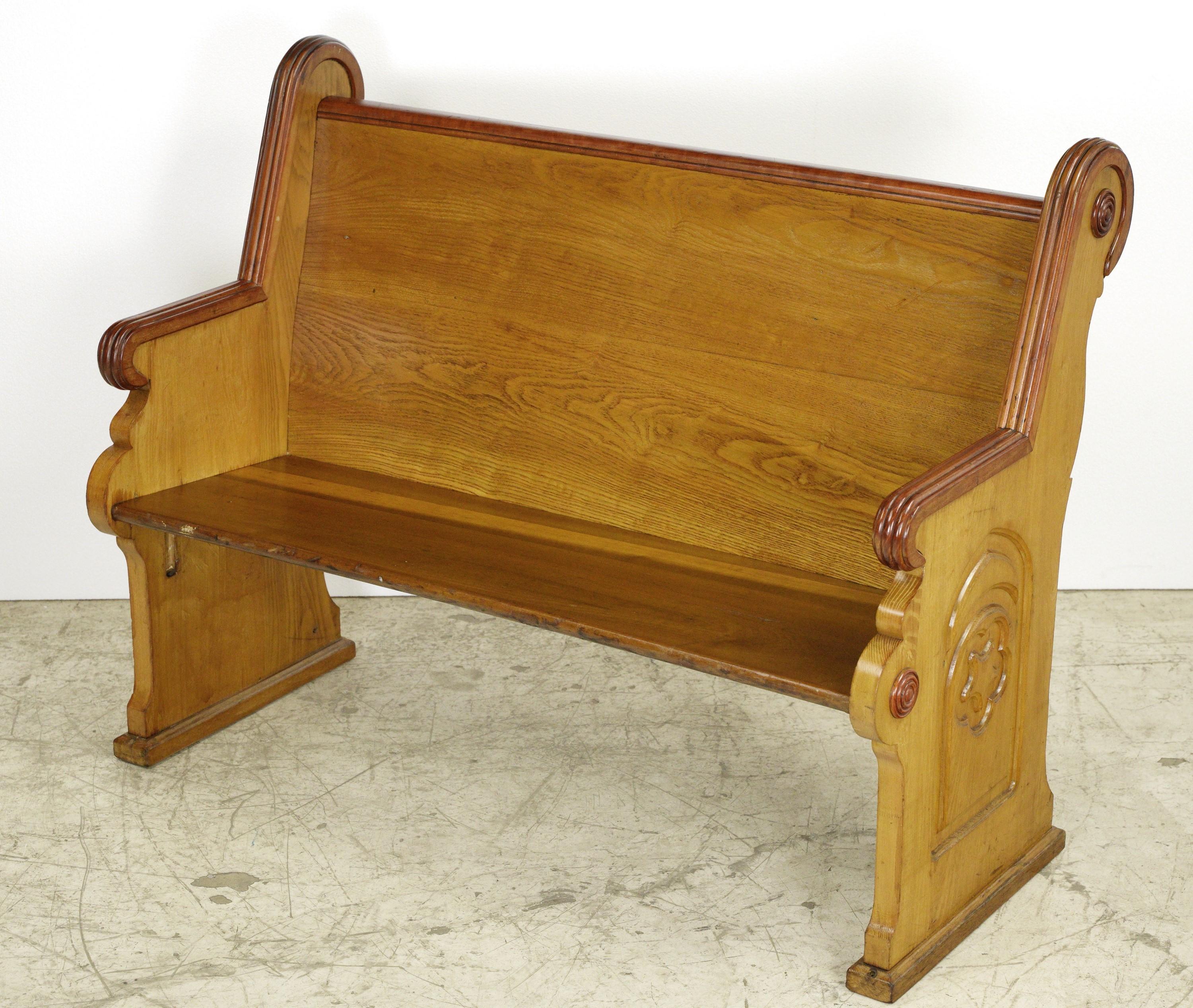 20th Century Restored Antique 47 in. Wood Carved Pine Pew Bench For Sale