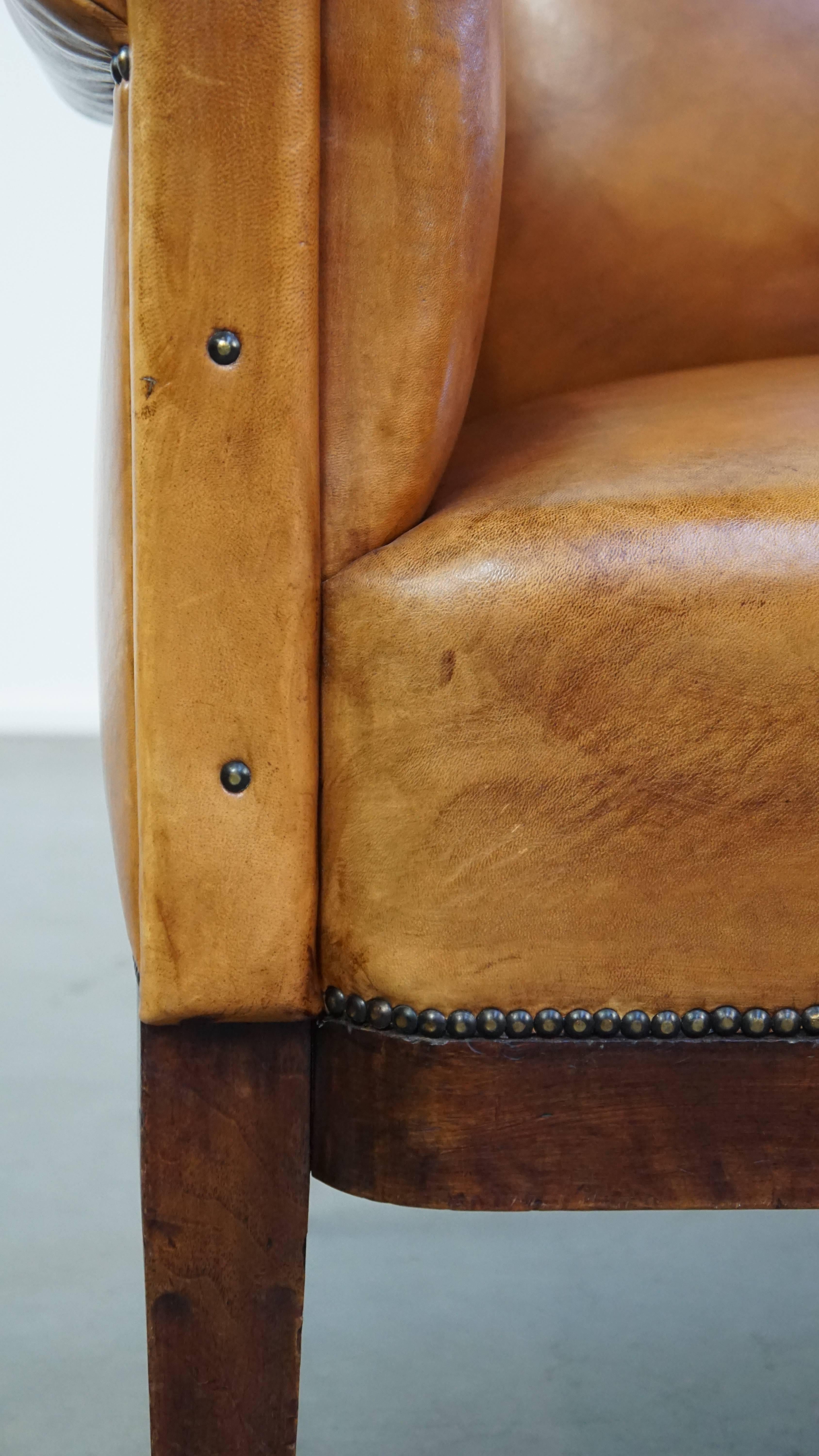 Restored antique Art Deco sheepskin armchair with correct seating comfort For Sale 5