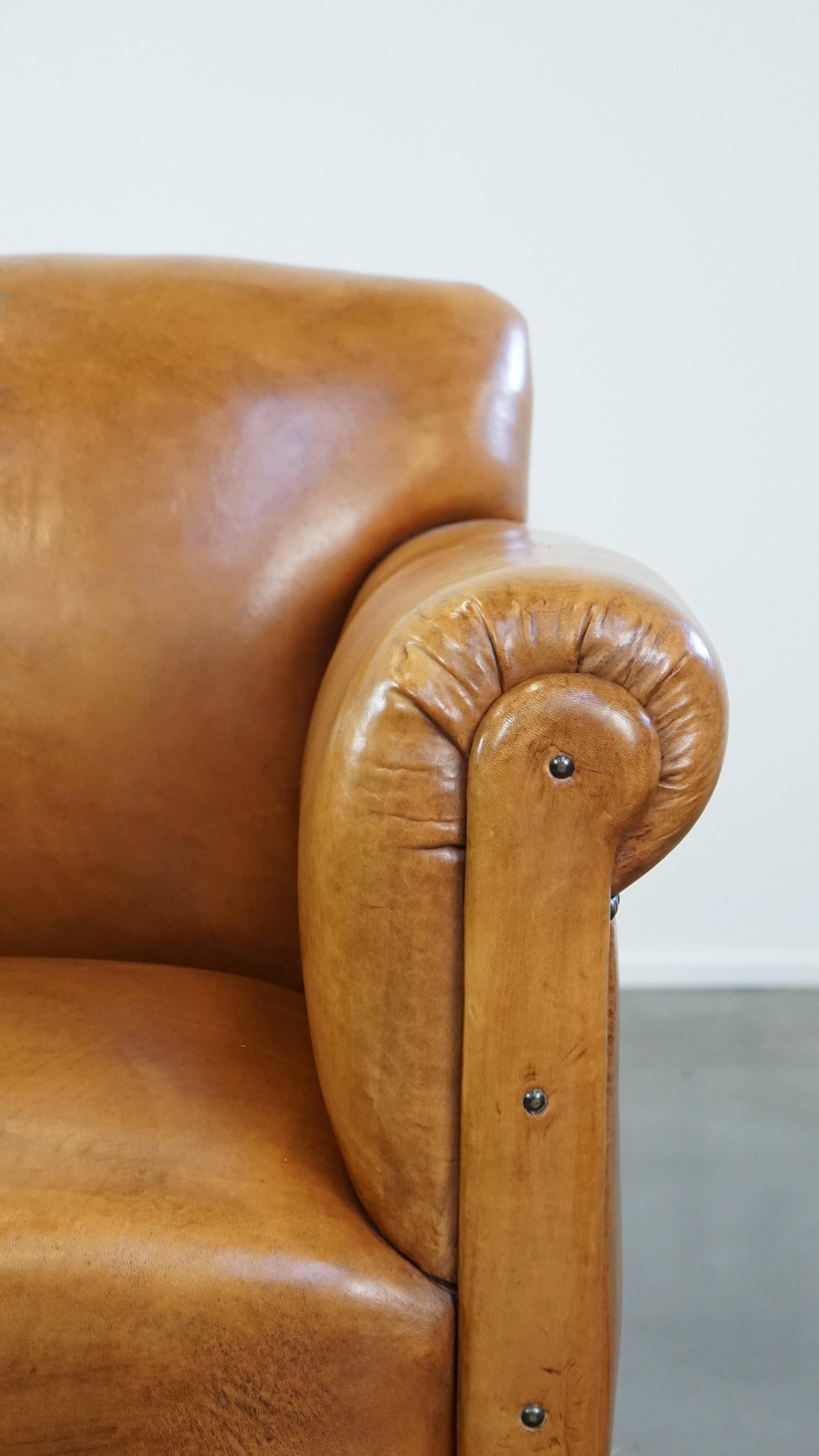 Restored antique Art Deco sheepskin armchair with correct seating comfort For Sale 8