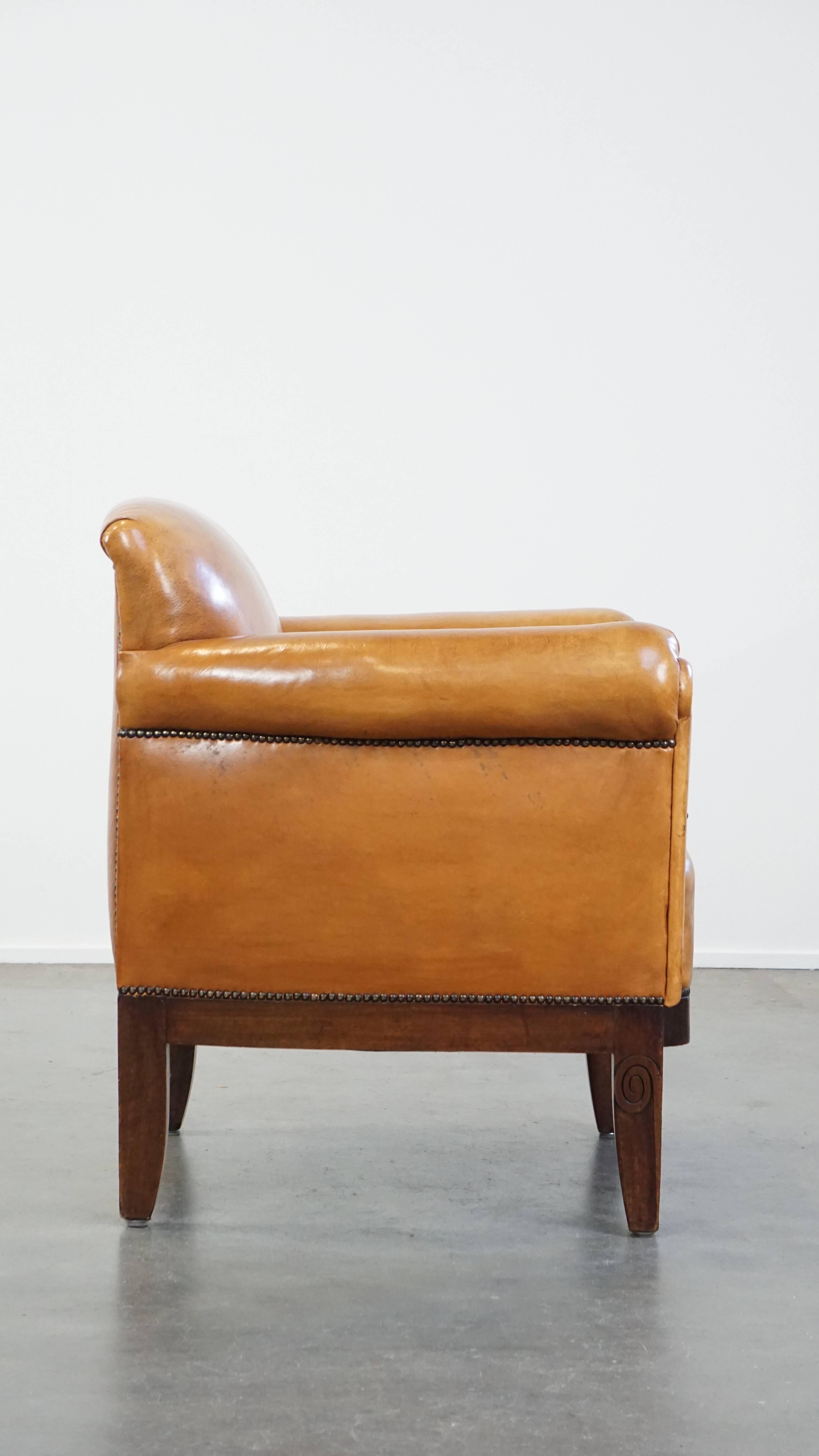 Hand-Crafted Restored antique Art Deco sheepskin armchair with correct seating comfort For Sale