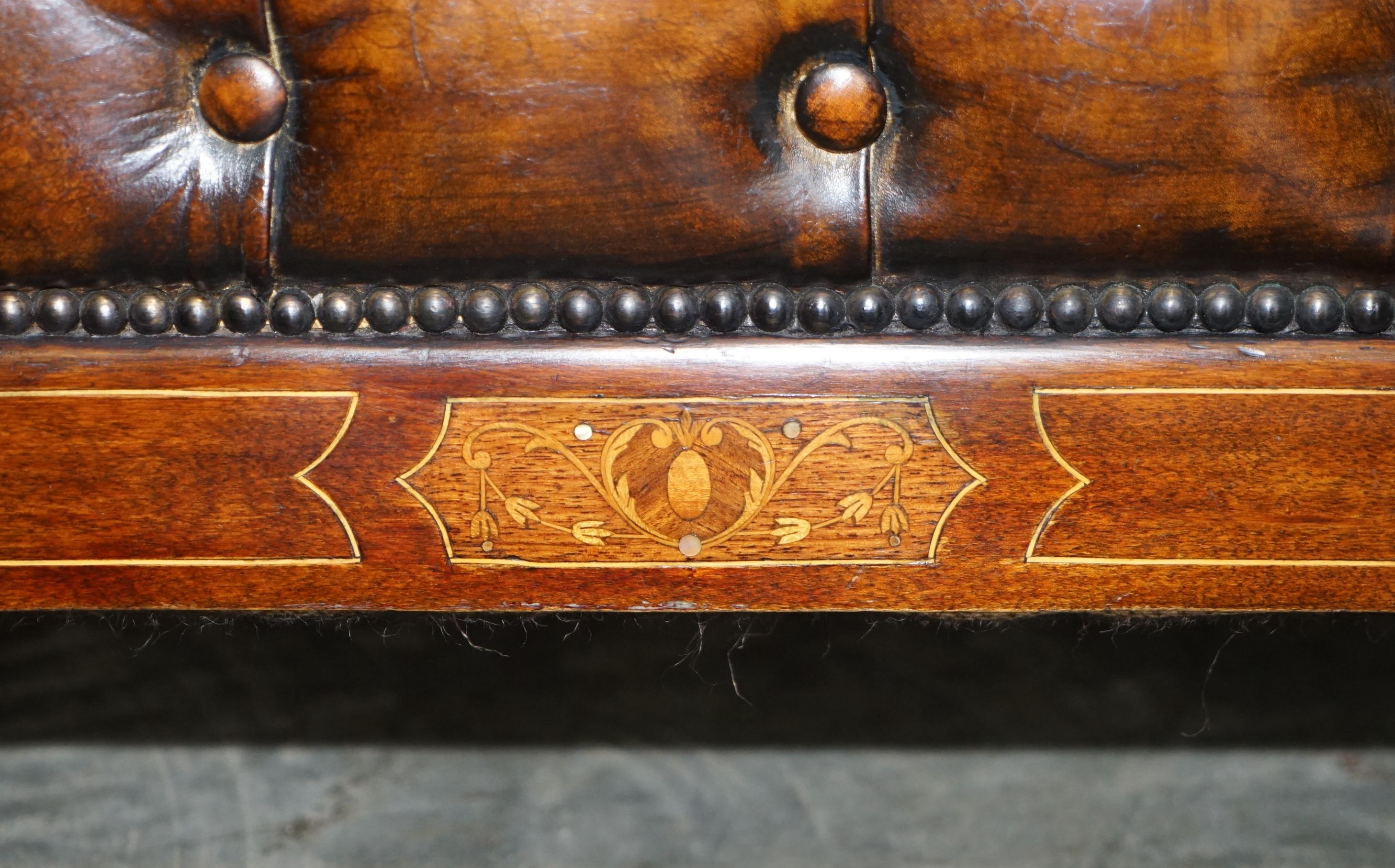 Restored Antique Art Nouveau Chesterfield Brown Leather Sofa Armchairs Suite 13