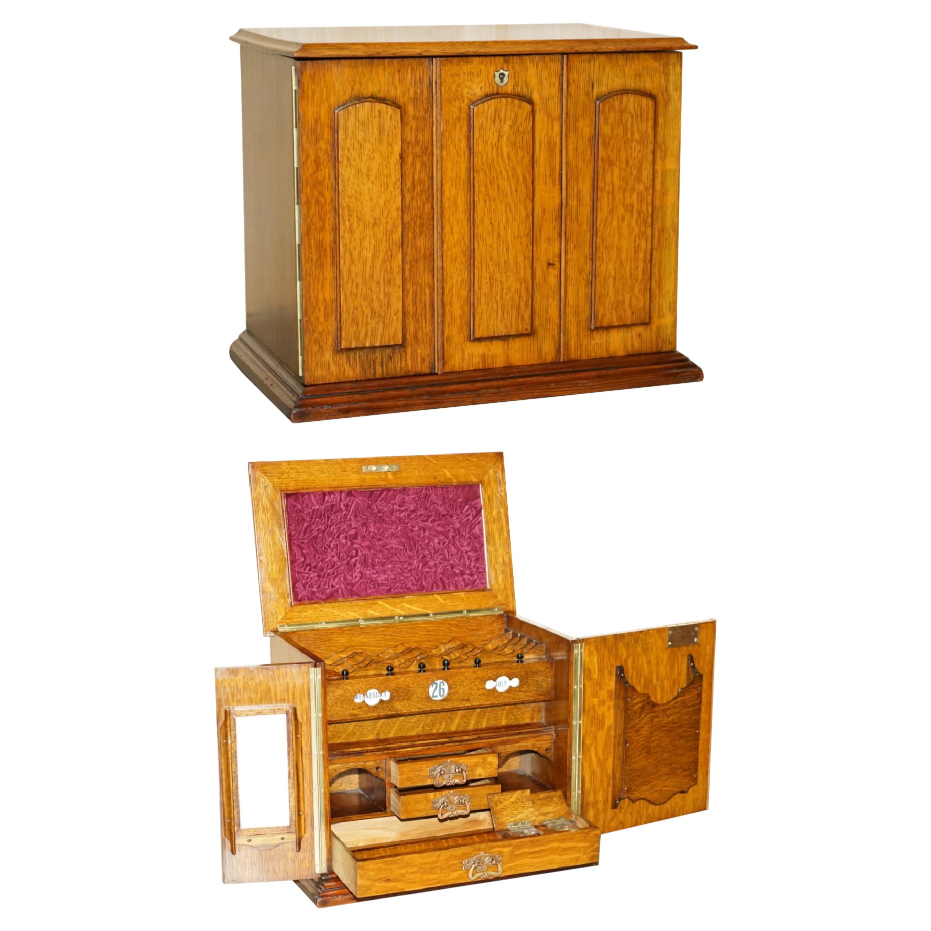 RESTORED ANTiQUE ART NOUVEAU STATIONERY WRITING CABINET MIT CALENDAR & KEy
