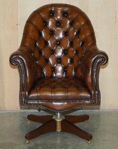 RESTORED ANTIQUE CIGAR BROWN LEATHER CHESTERFIELD DIRECTORS CAPTAiNS ARMCHAIR