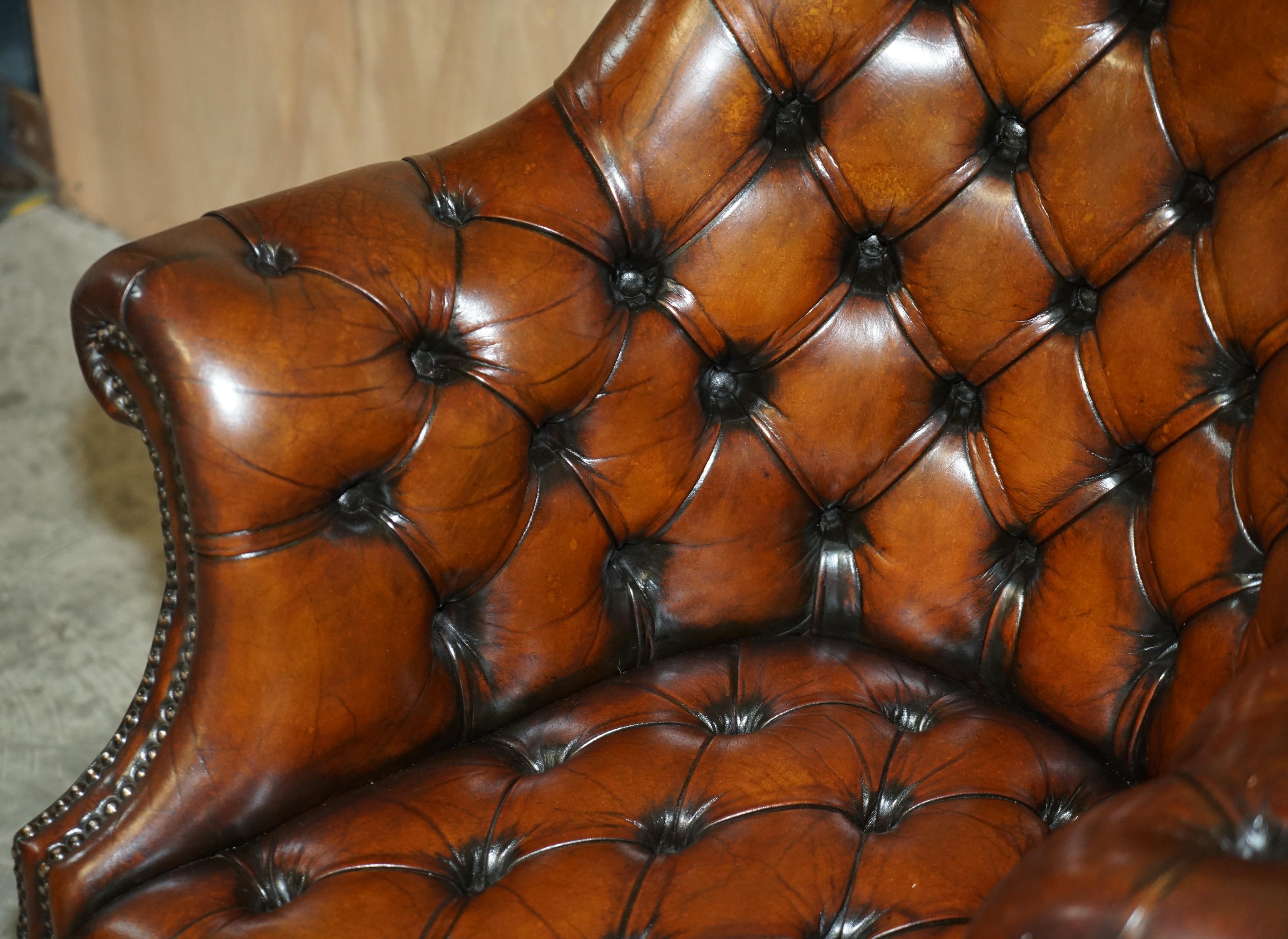 Leather RESTORED ANTIQUE CIGAR BROWN LEATHER CHESTERFIELD DIRECTORS CAPTAiNS ARMCHAIR