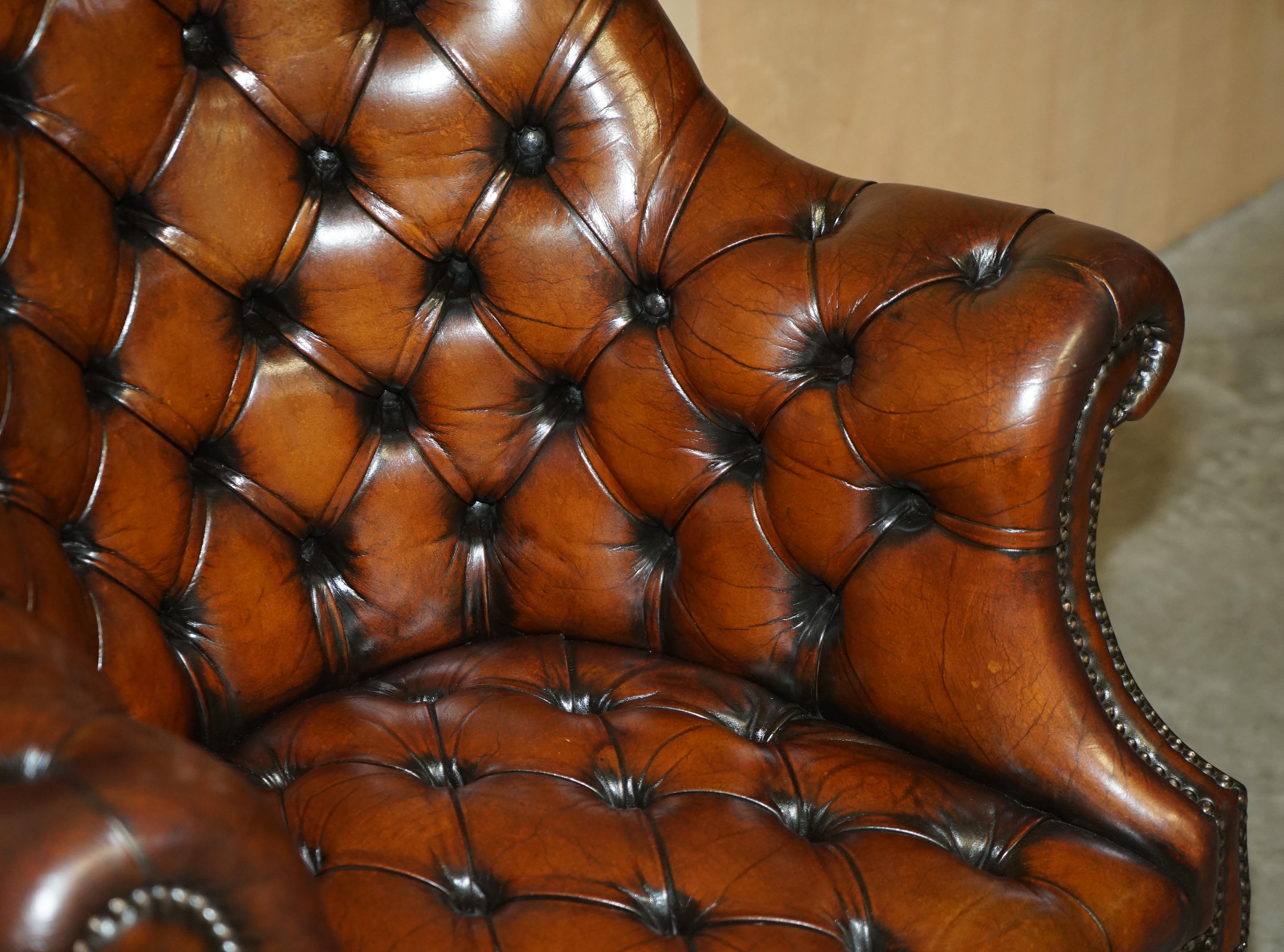 RESTORED ANTIQUE CIGAR BROWN LEATHER CHESTERFIELD DIRECTORS CAPTAiNS ARMCHAIR 1