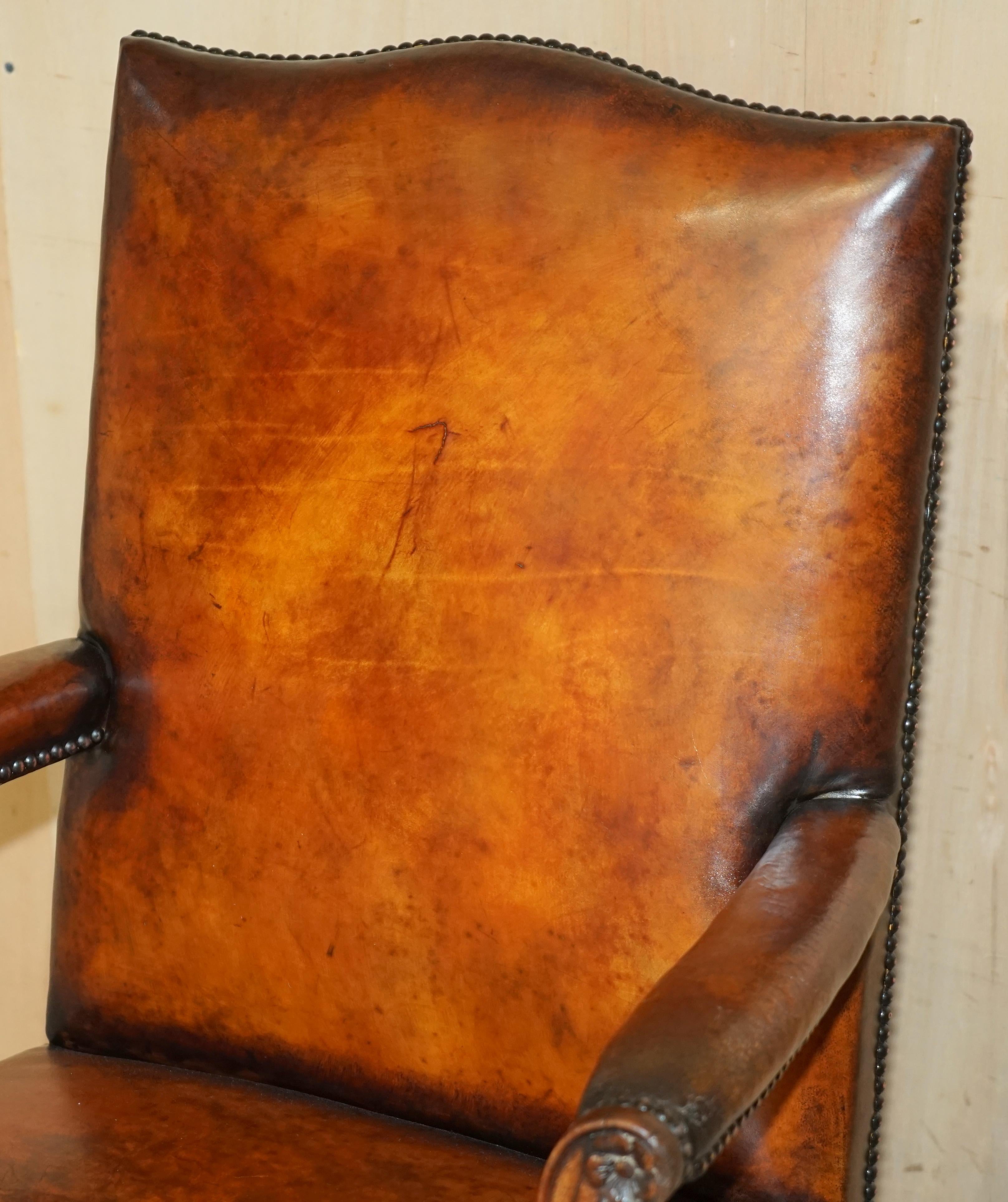 Art Deco RESTORED ANTiQUE CIRCA 1940 WHISKY BROWN LEATHER CAPTAINS CHAIR HAIRY PAW FEET