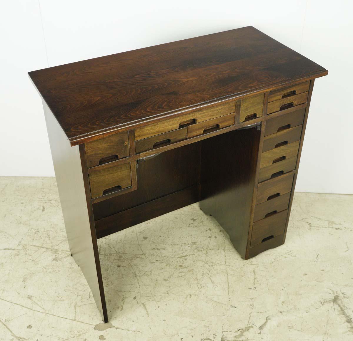 20th Century Restored Antique Dark Wood Tone Pine Jewelers Desk For Sale