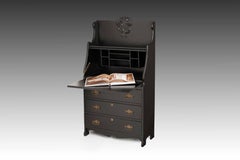 Restored Antique Drop-Front Secretary Desk in Black – The Caligra Noir