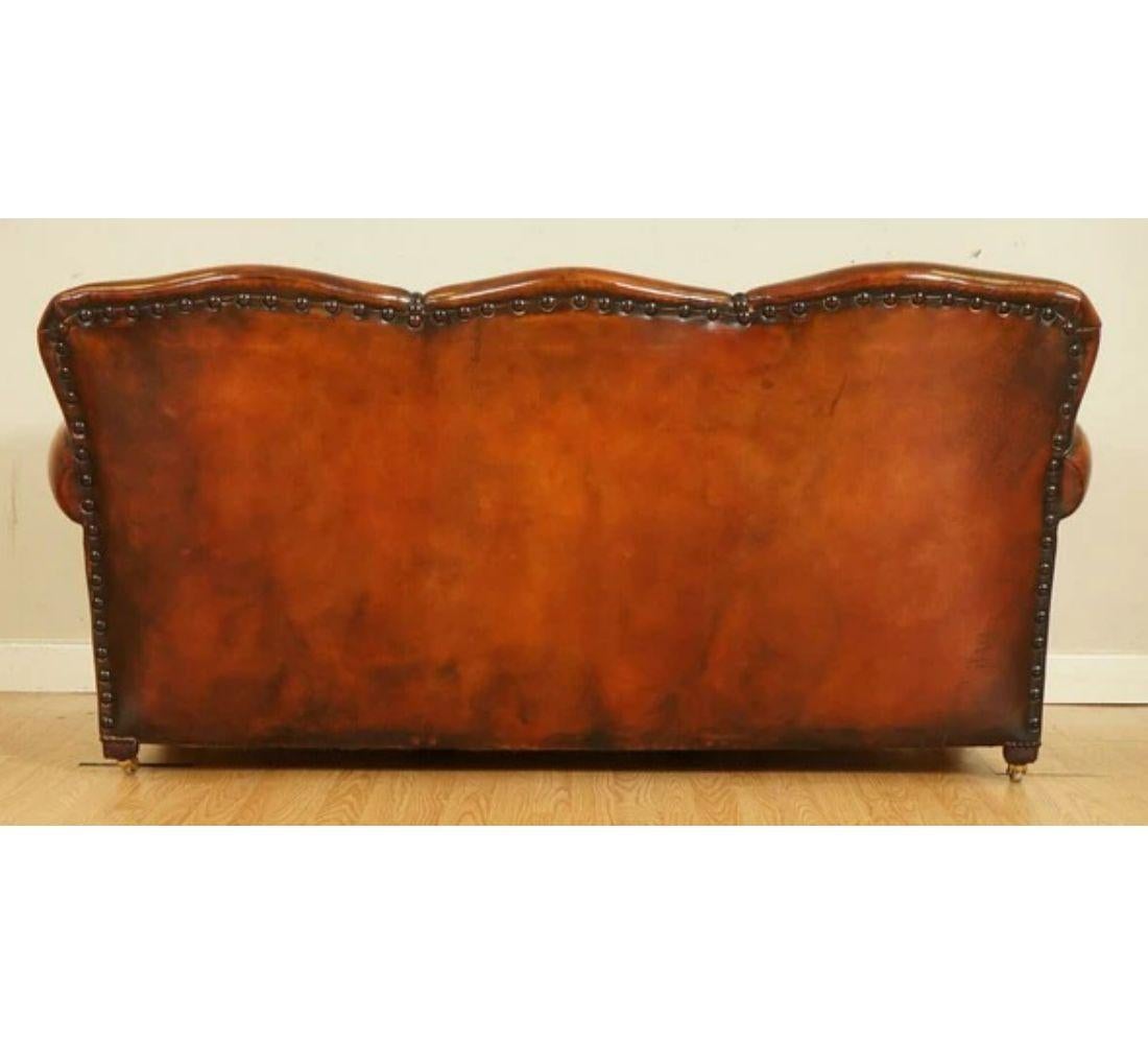 Restored Antique Edwardian Hand Dyed Whisky Brown Sofa Feather Filled Cushion For Sale 5