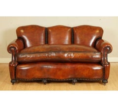 Restored Antique Edwardian Hand Dyed Whisky Brown Sofa Feather Filled Cushion