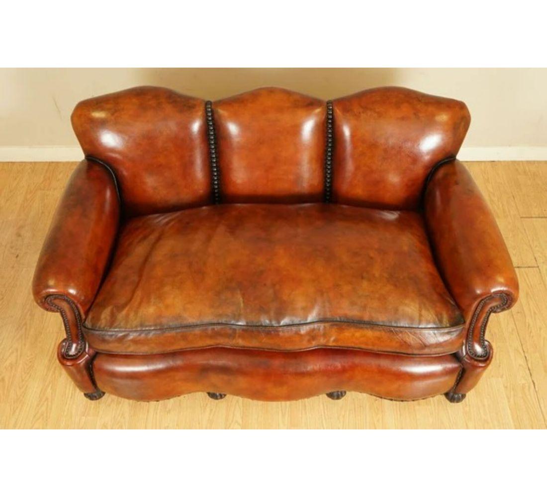 Hand-Crafted Restored Antique Edwardian Hand Dyed Whisky Brown Sofa Feather Filled Cushion For Sale