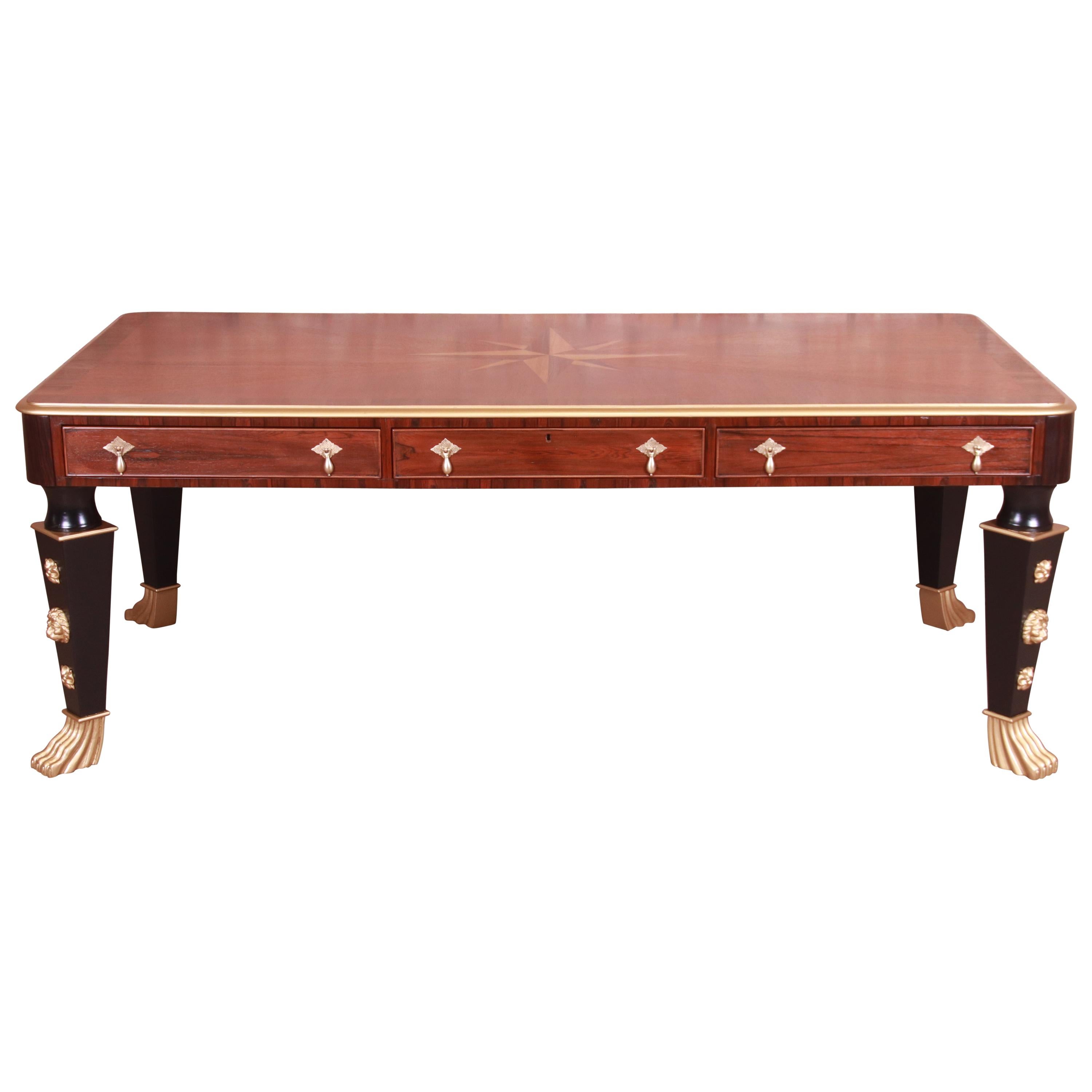 Restored Antique English Empire Rosewood Partner Desk, Circa 1820s