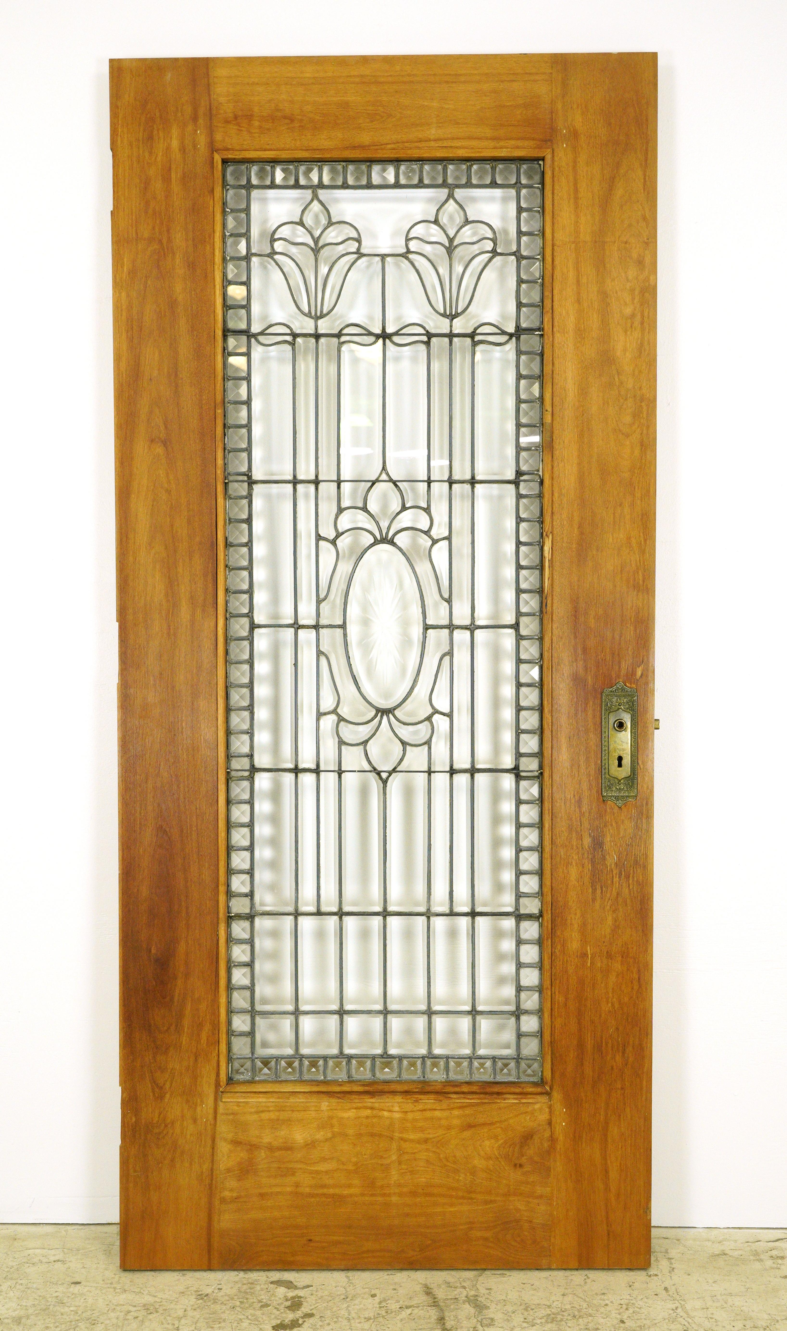Puerta de Entrada de Madera Antigua Restaurada con Vidrio Grabado 80.25 x 35.75 6