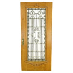 Puerta de Entrada de Madera Antigua Restaurada con Vidrio Grabado 80.25 x 35.75