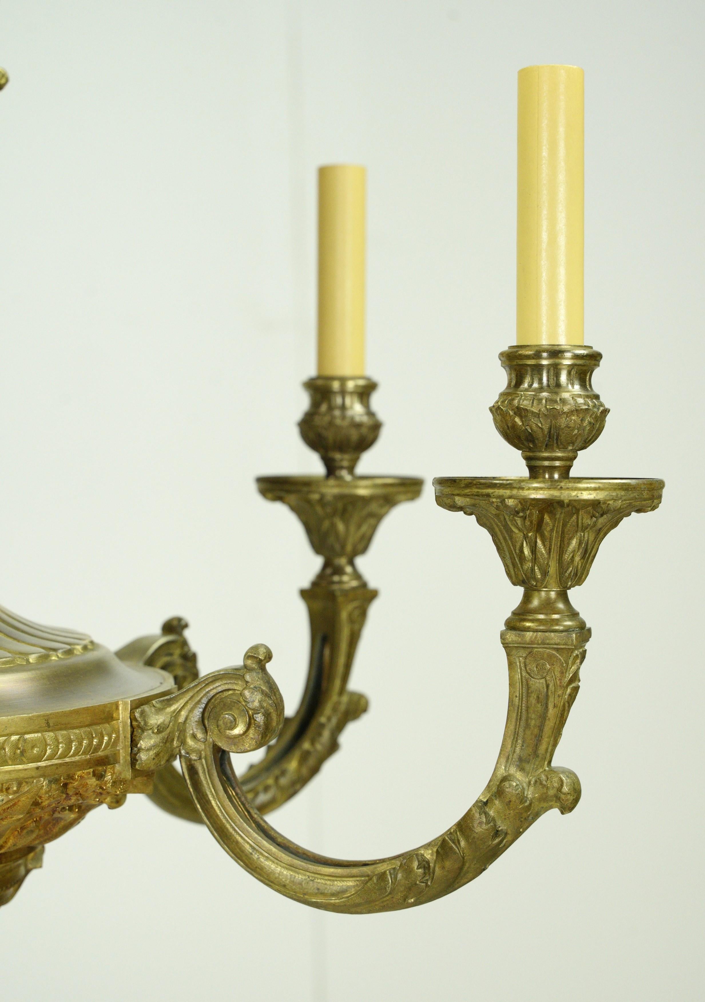 Restored Antique French Bronze Ornate 6 Arm Chandelier For Sale 1
