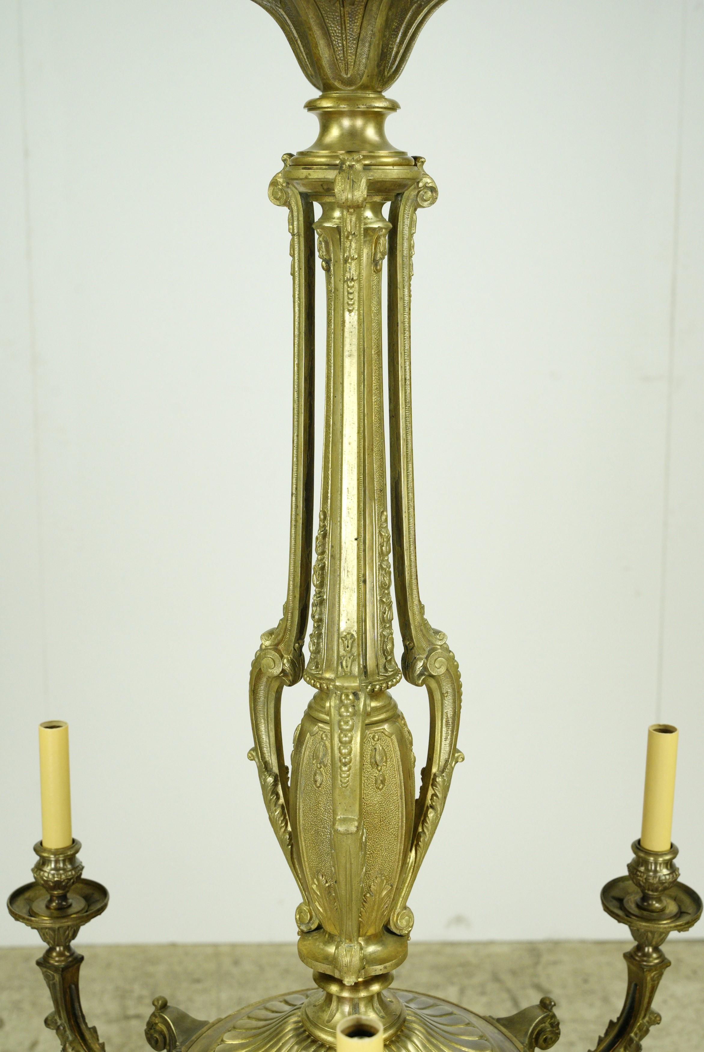 Restored Antique French Bronze Ornate 6 Arm Chandelier For Sale 3