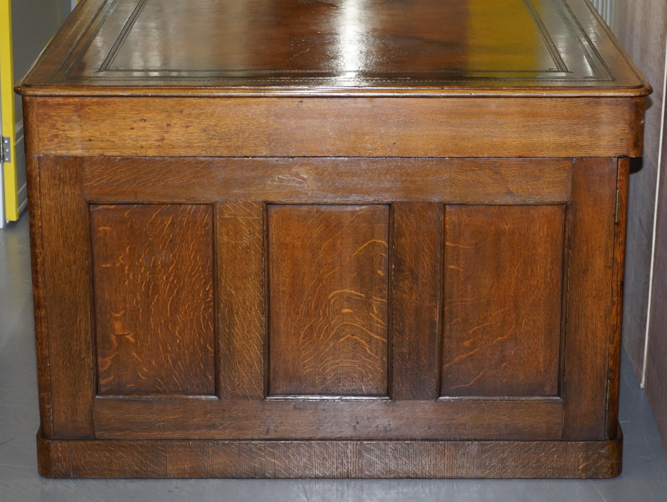 Restored Antique Georgain 1820 Double Sided Oak Pedestal Desk Brown Leather 6