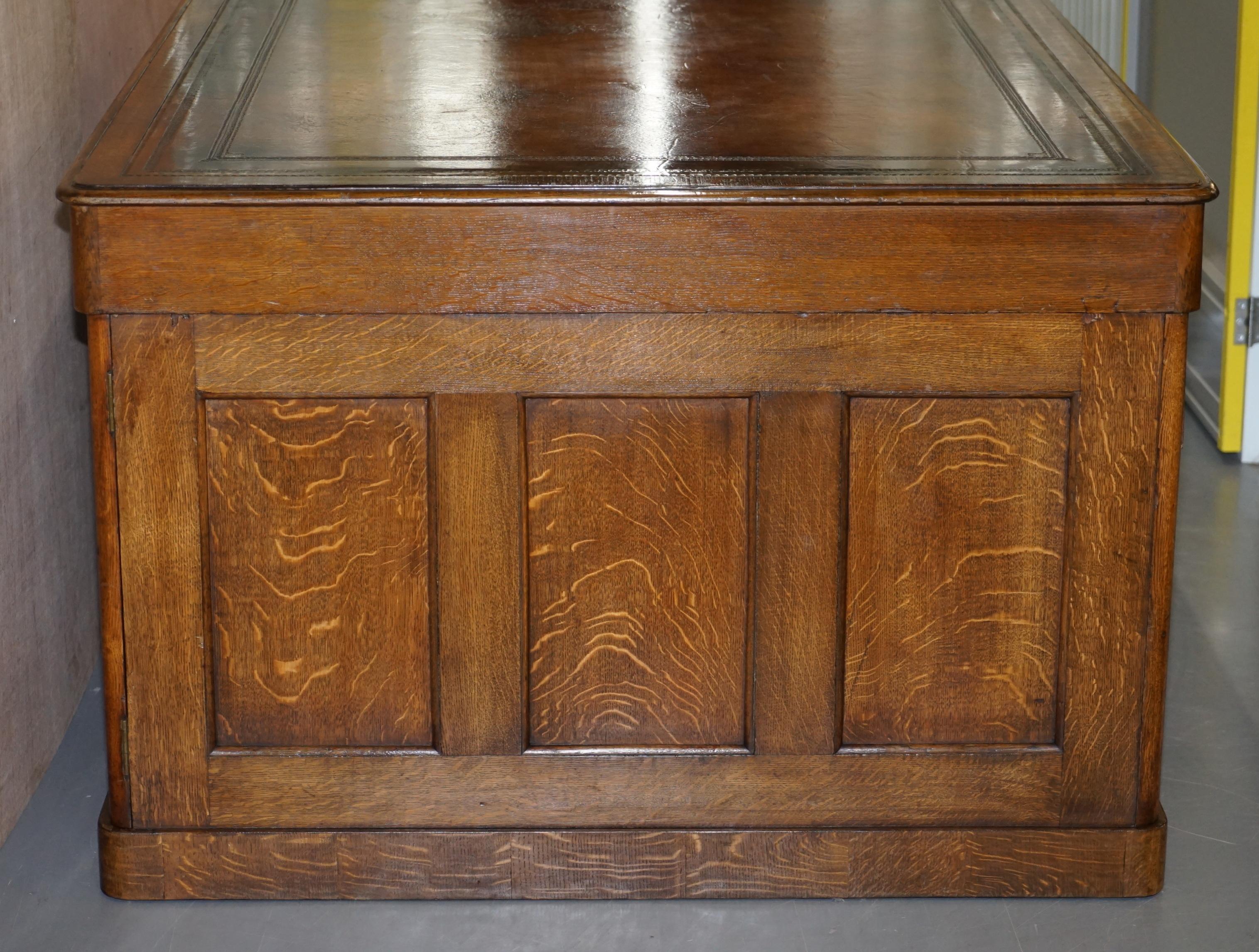 Restored Antique Georgain 1820 Double Sided Oak Pedestal Desk Brown Leather 7