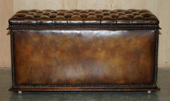 Restored Antique Hand Dyed Cigar Brown Leather Chesterfield Ottoman Footstool