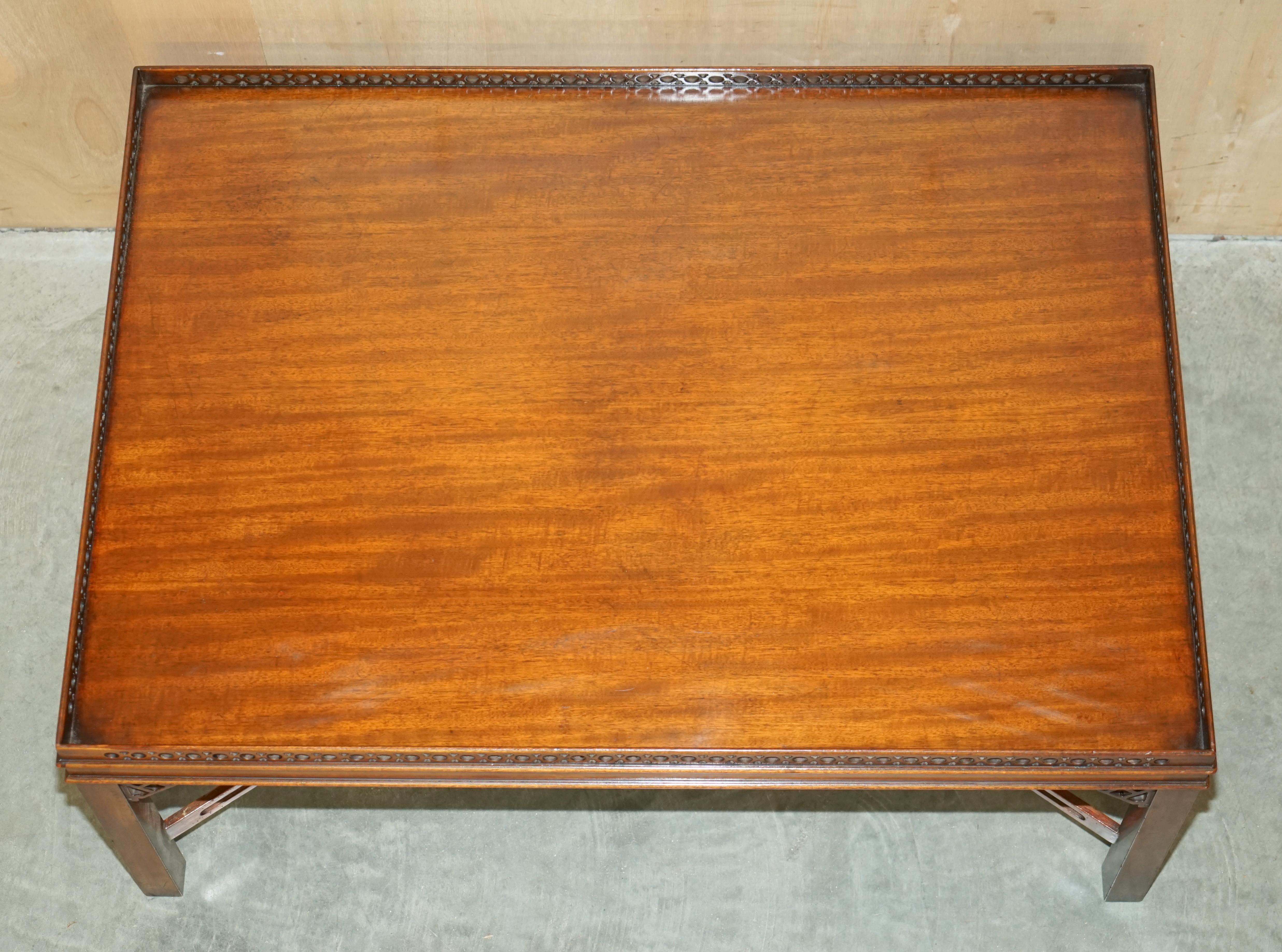 Restored Antique Hardwood Thomas Chippendale Large Fret Work Carved Coffee Table 6