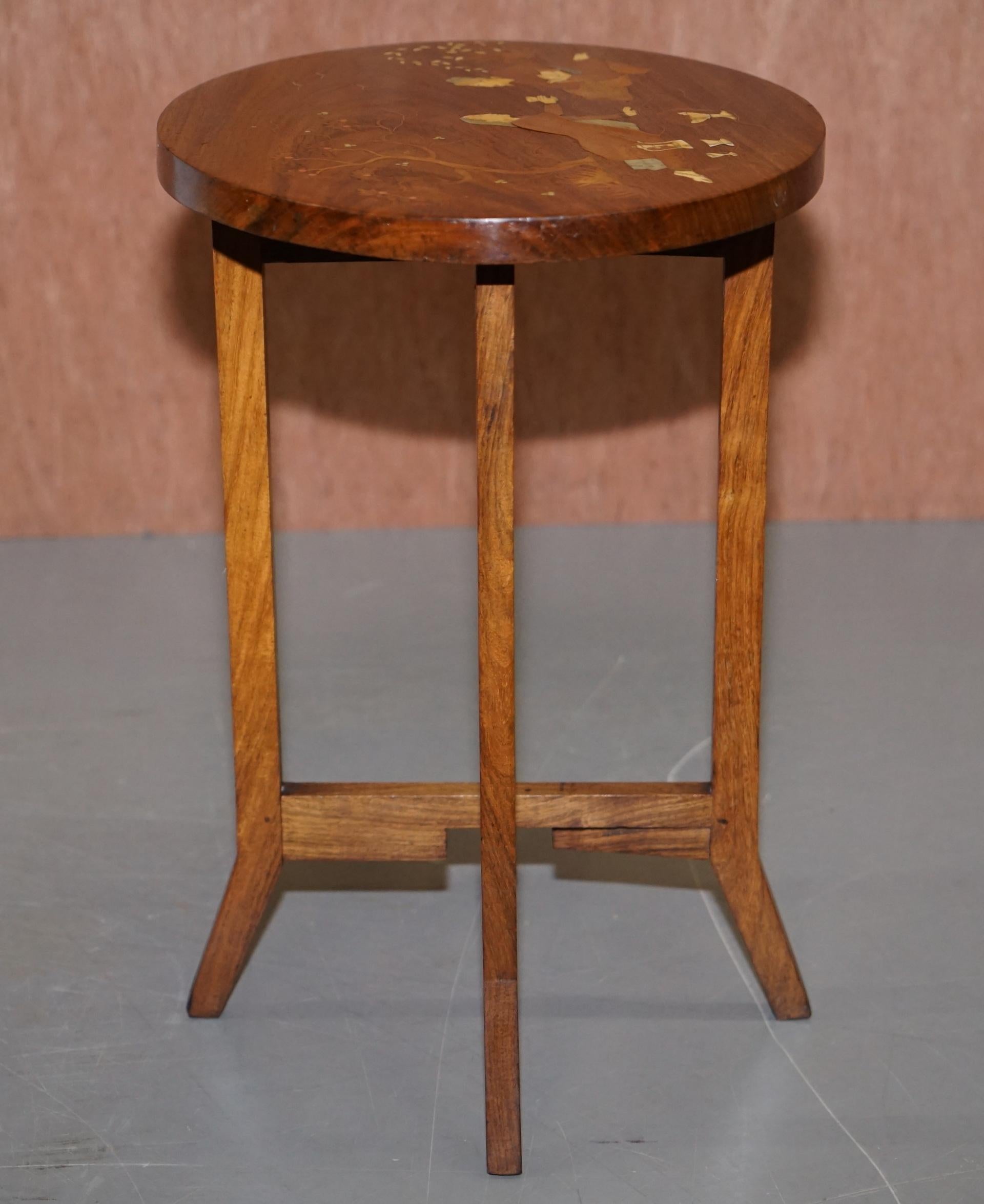 Restored Antique Japanese Shibayama Inlaid Romantic Lovers Hardwood Side Table For Sale 3
