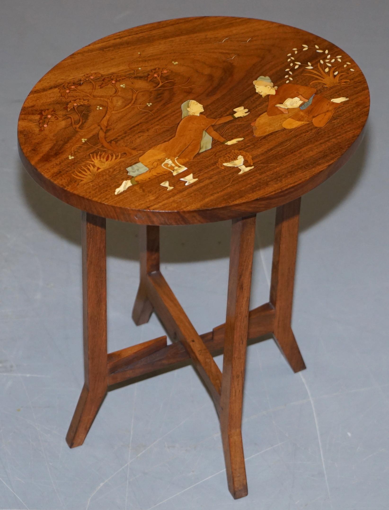 We are delighted to offer for sale this stunning fully restored Antique Japanese Shibayyama inlaid side table depicting romantic lovers

This table is sublime, absolutely exquisite from every angle, circa 1900, hand made in Japan

It has been