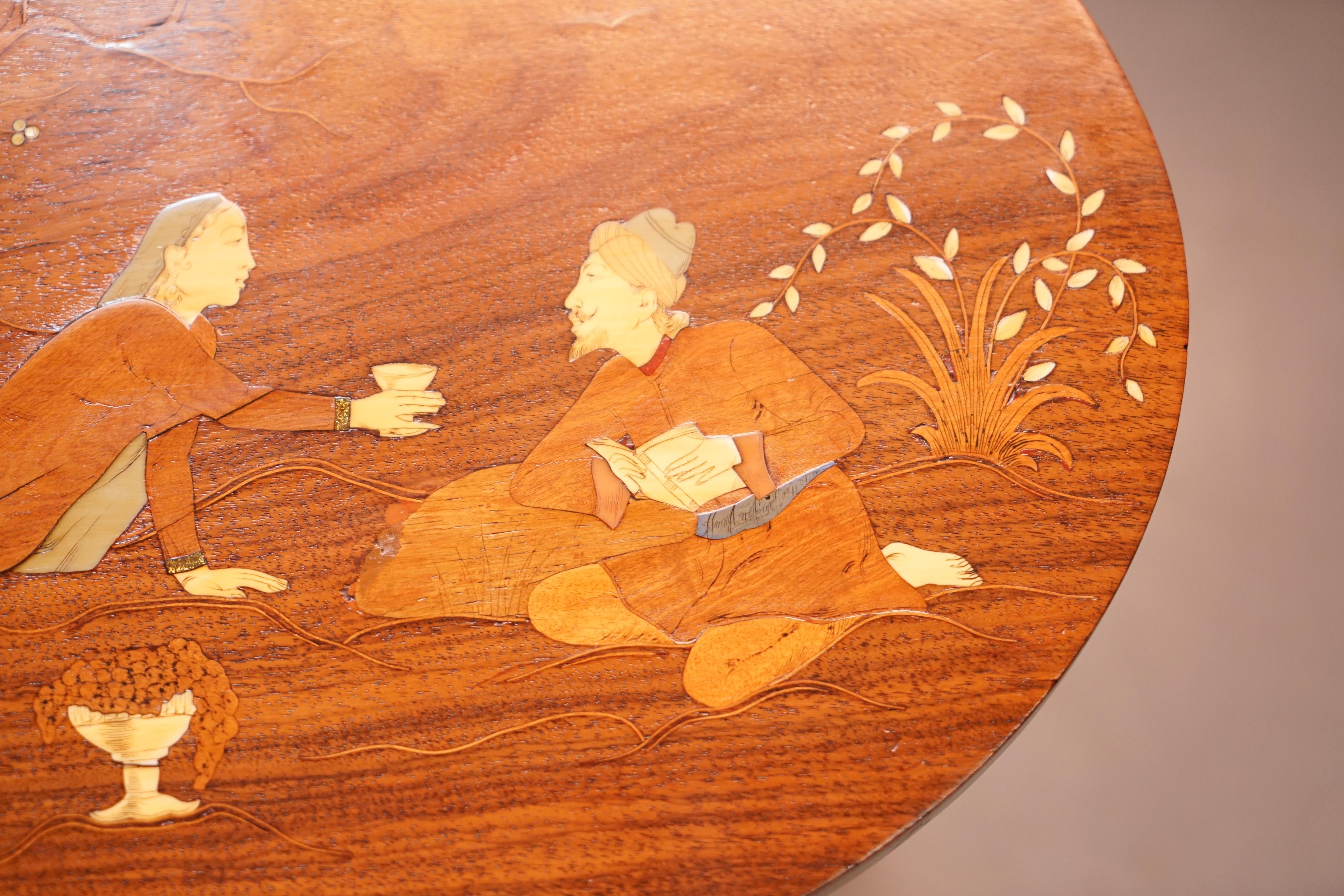Edwardian Restored Antique Japanese Shibayama Inlaid Romantic Lovers Hardwood Side Table For Sale