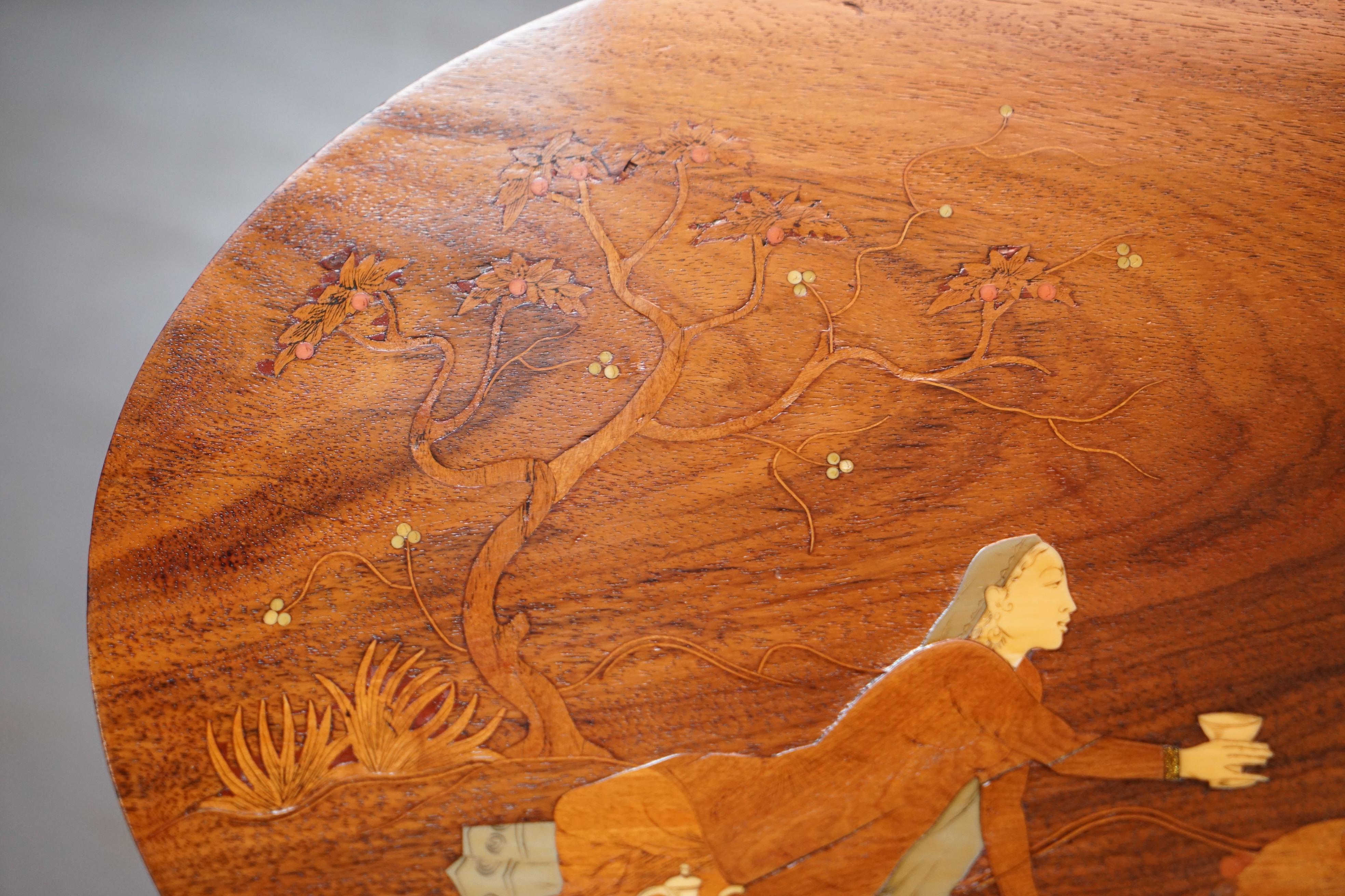 Hand-Crafted Restored Antique Japanese Shibayama Inlaid Romantic Lovers Hardwood Side Table For Sale